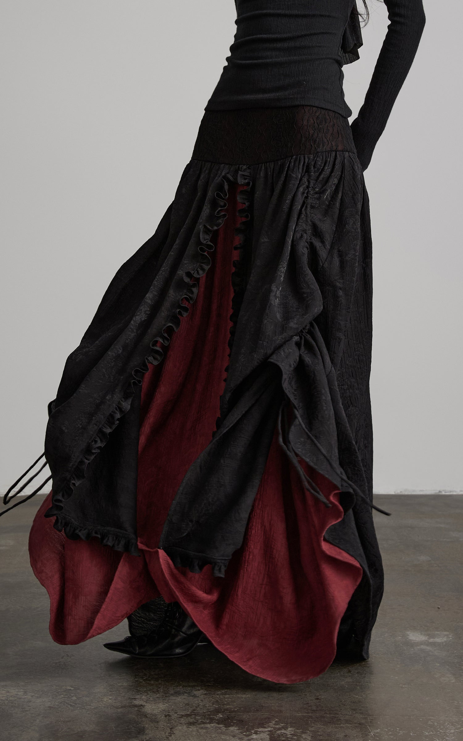 DOINDULGE Layered Draped Panel Gothic Maxi Skirt