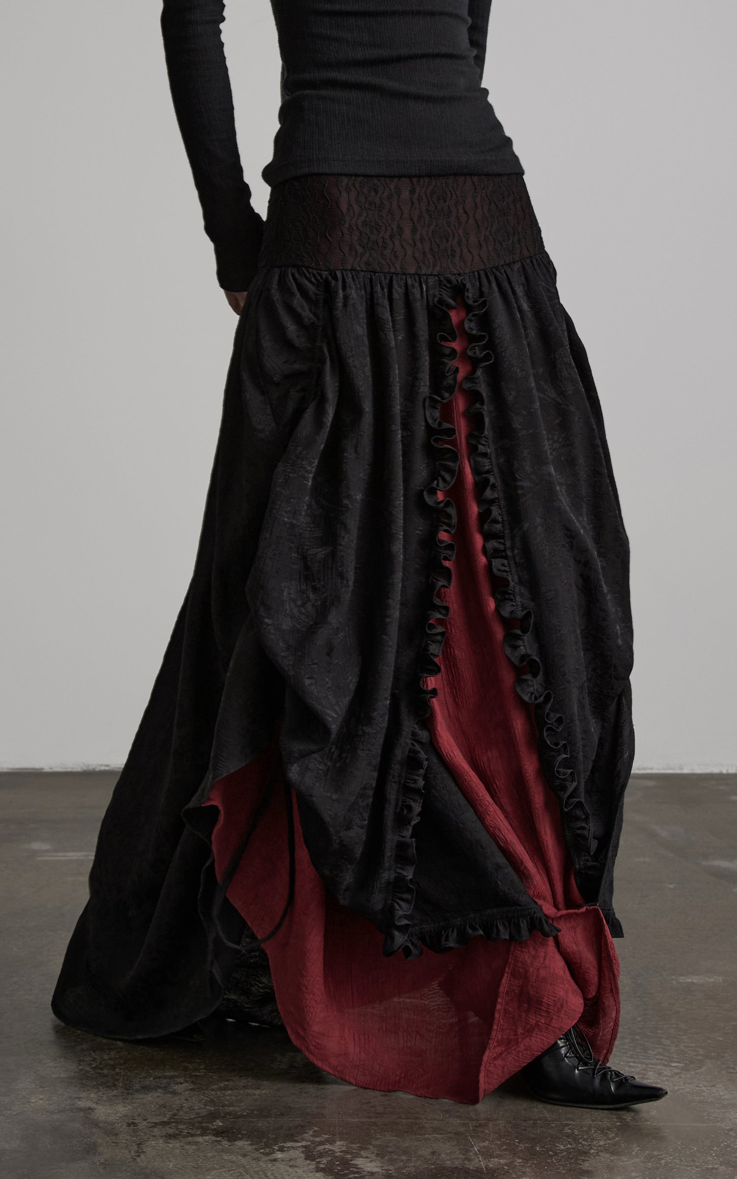 DOINDULGE Layered Draped Panel Gothic Maxi Skirt