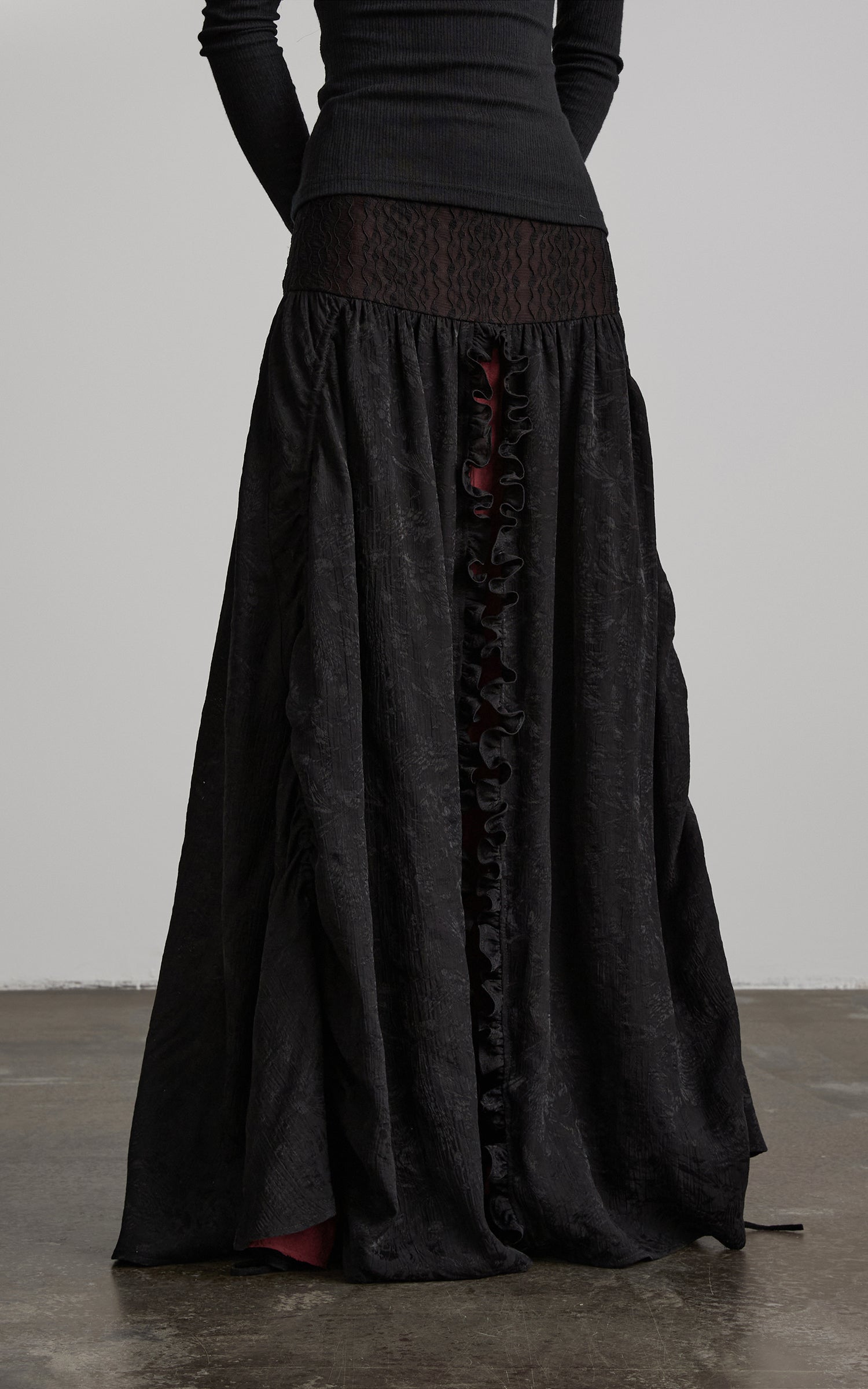 DOINDULGE Layered Draped Panel Gothic Maxi Skirt