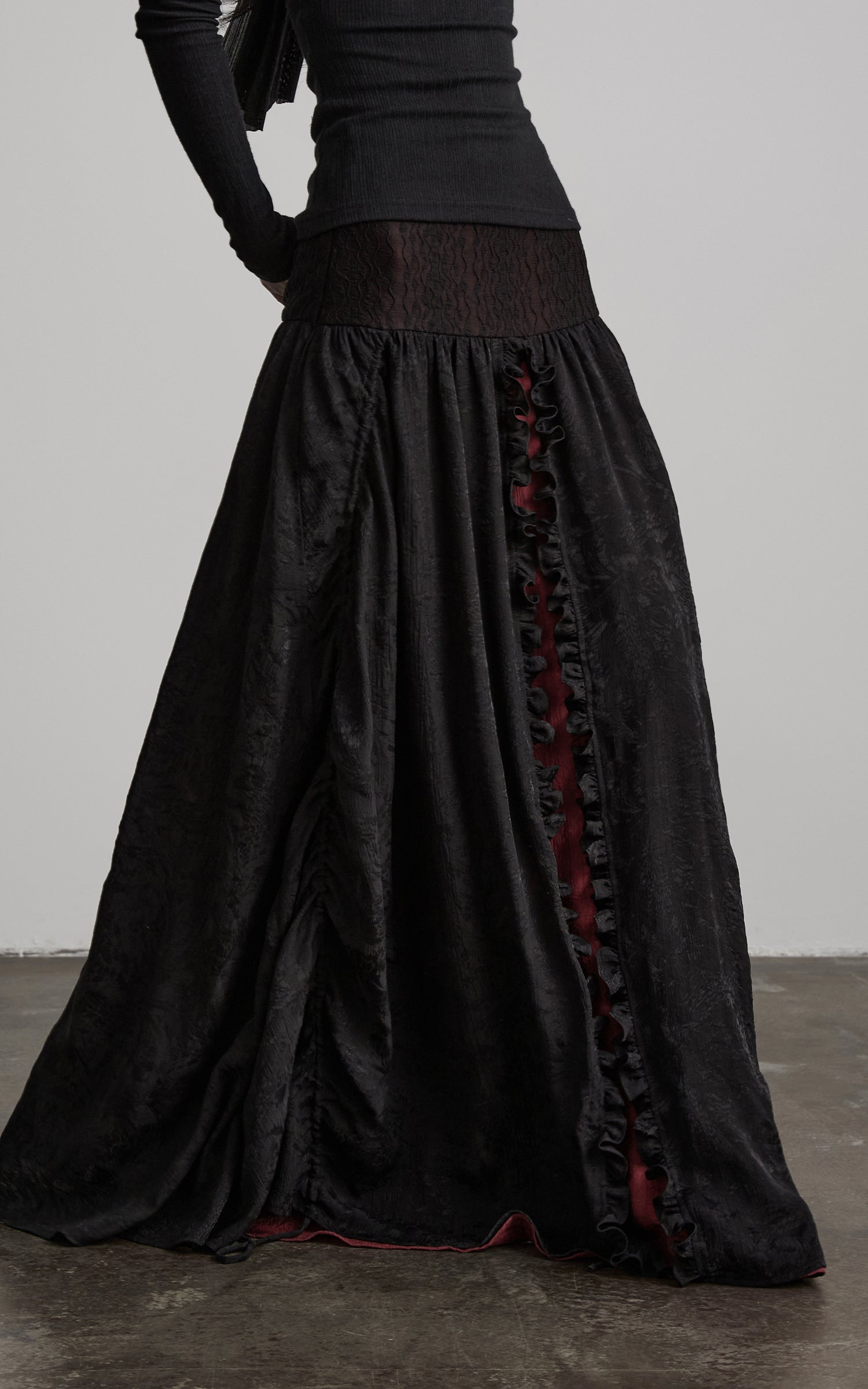 DOINDULGE Layered Draped Panel Gothic Maxi Skirt