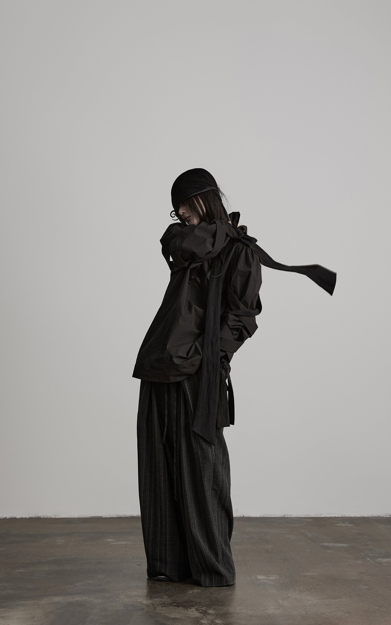 DOINDULGE High-Waist Pleated Pinstripe Wide Leg Trousers