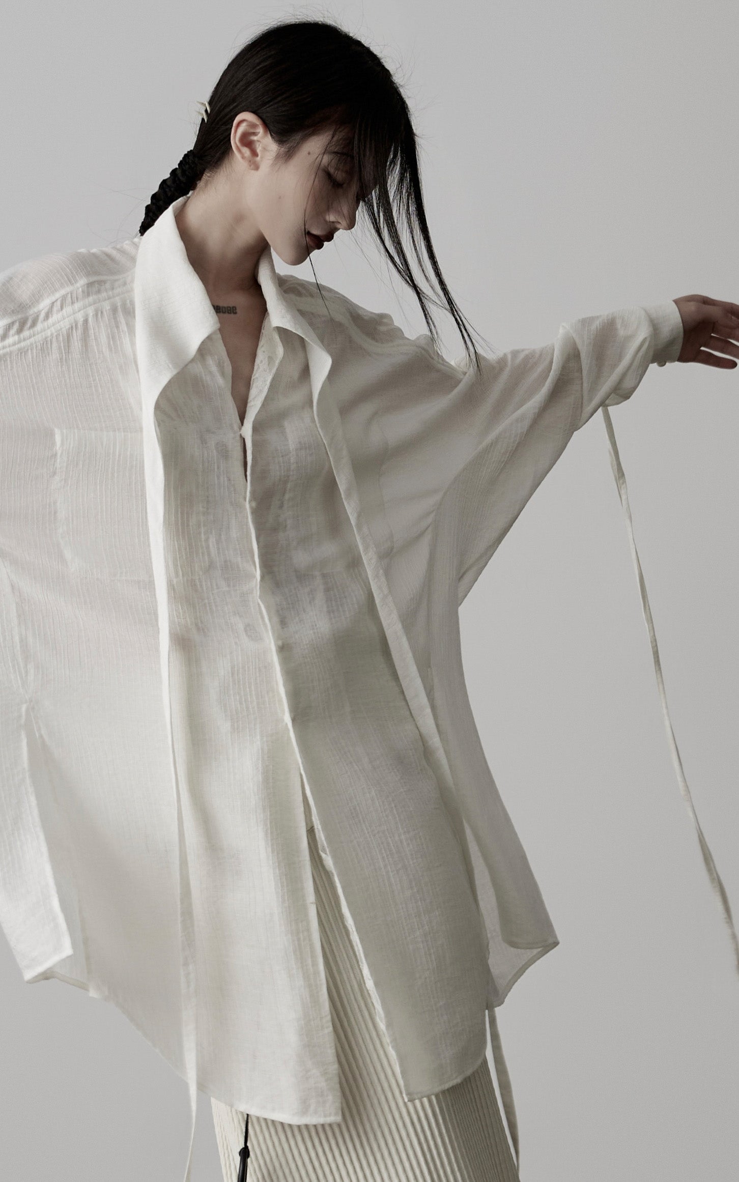 <tc>DOINDULGE</tc> Drapiertes Fledermausärmel-Shirt mit Kordelzug