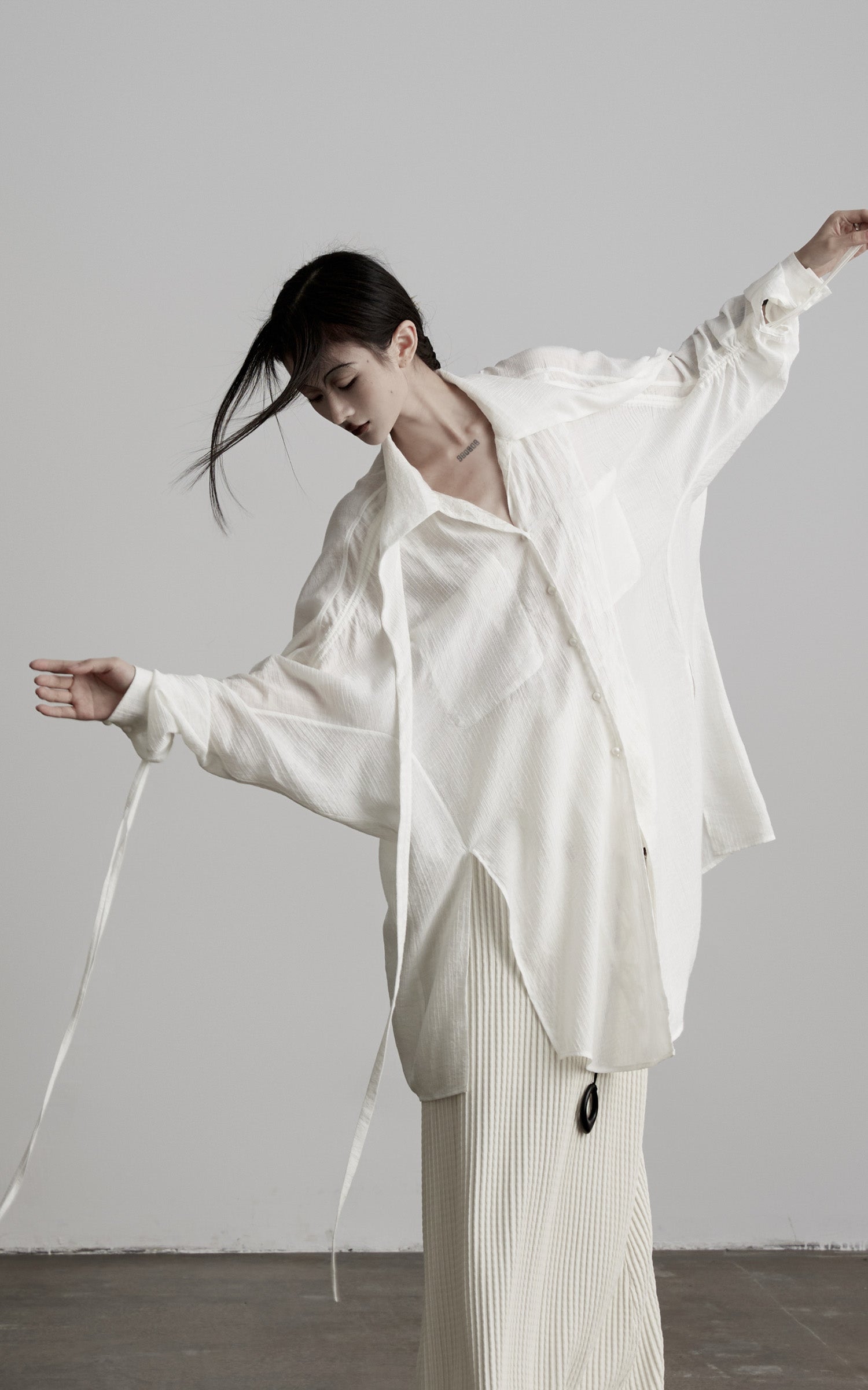 <tc>DOINDULGE</tc> Drapiertes Fledermausärmel-Shirt mit Kordelzug