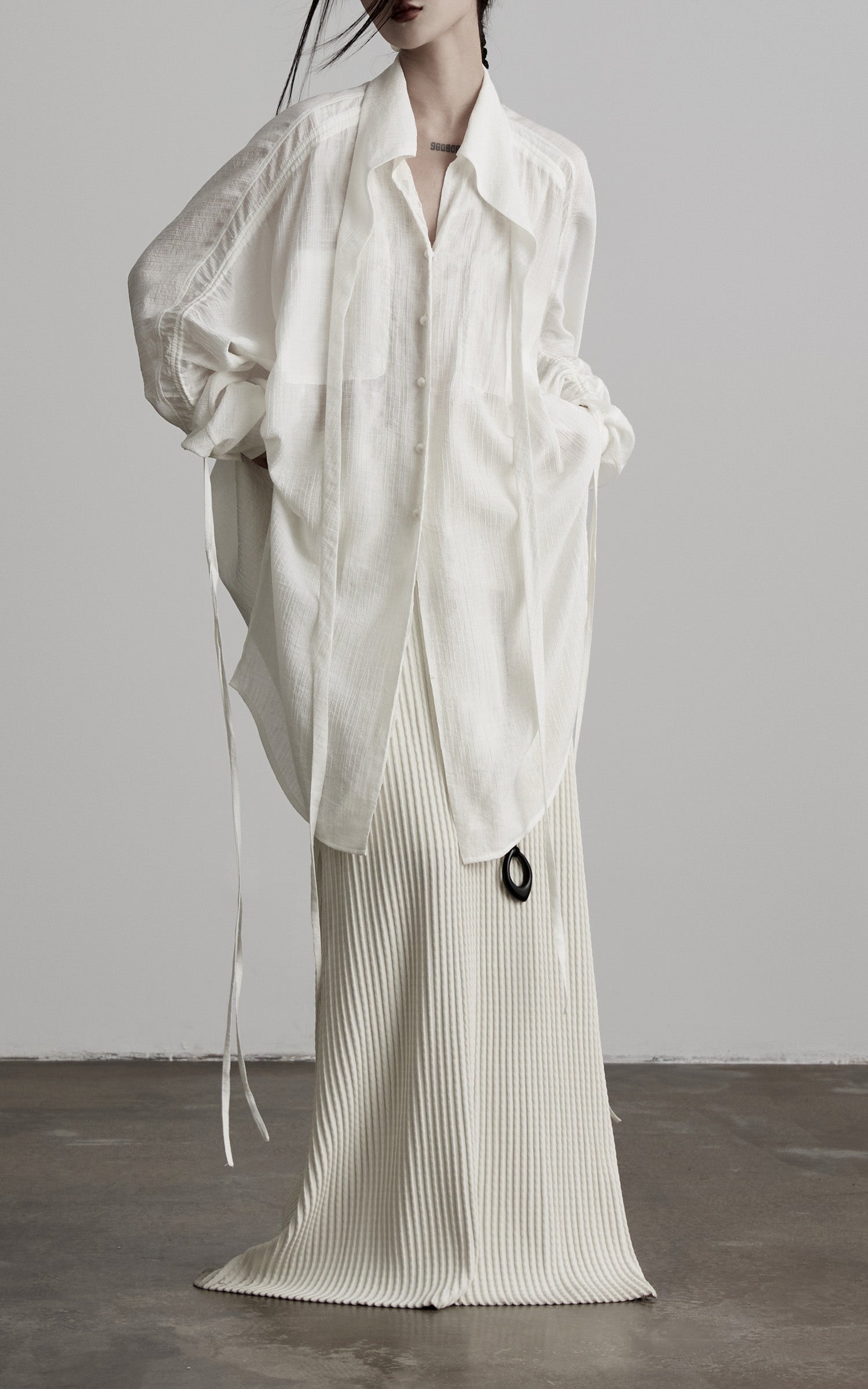 <tc>DOINDULGE</tc> Drapiertes Fledermausärmel-Shirt mit Kordelzug