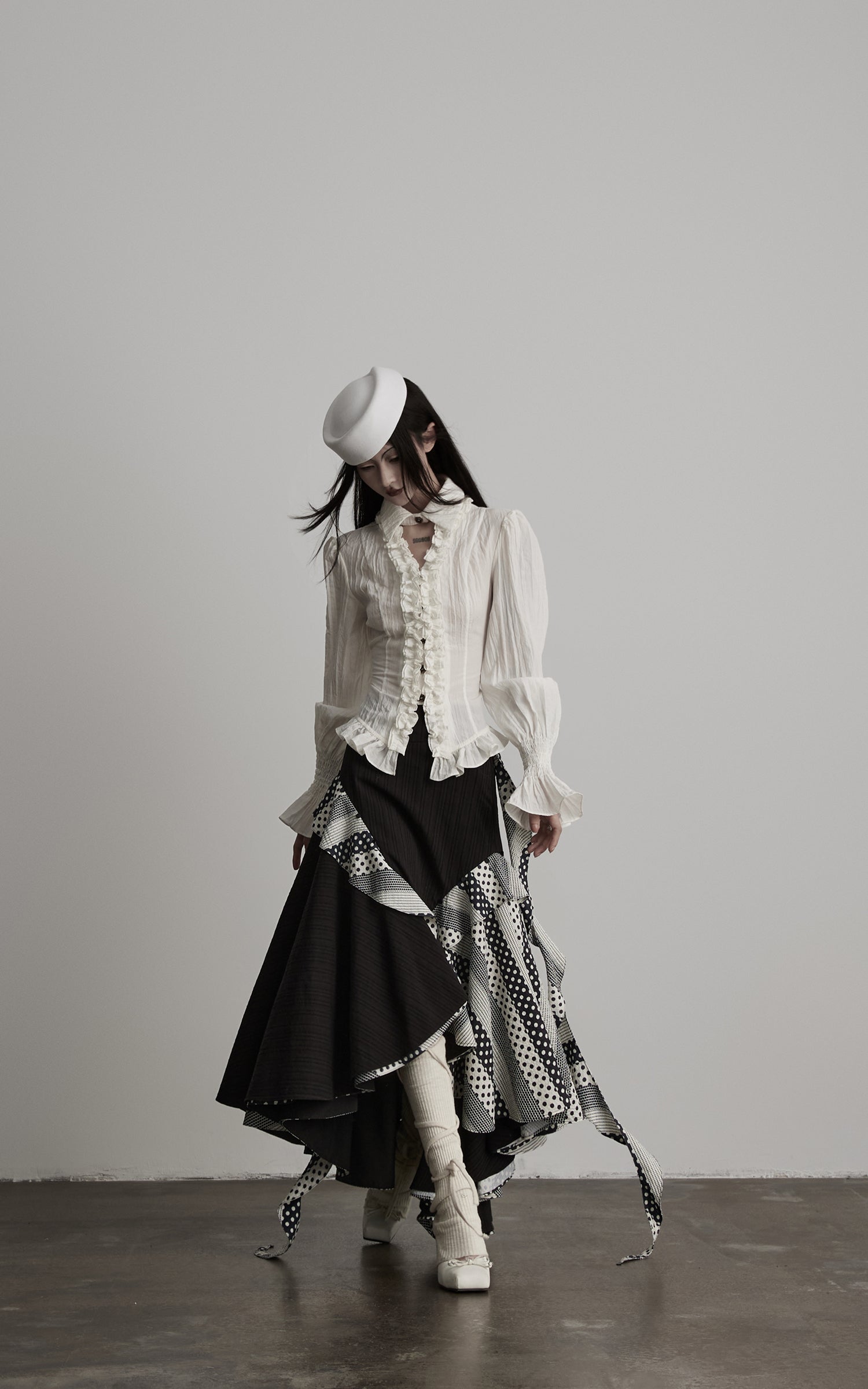 <tc>DOINDULGE</tc> Gerafftes Strukturiertes Gothic-Hemd
