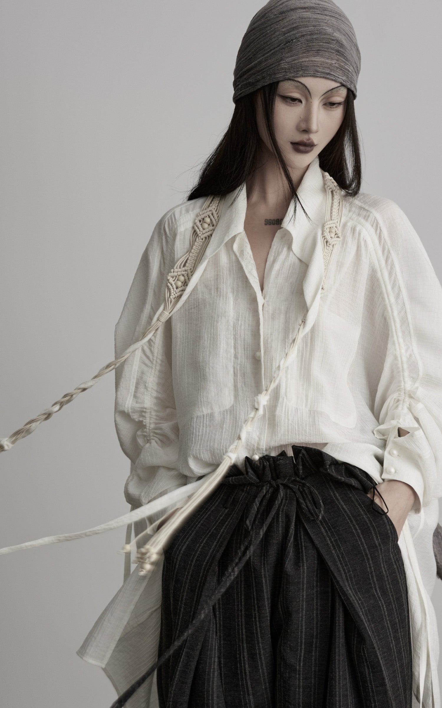 <tc>DOINDULGE</tc> Drapiertes Fledermausärmel-Shirt mit Kordelzug