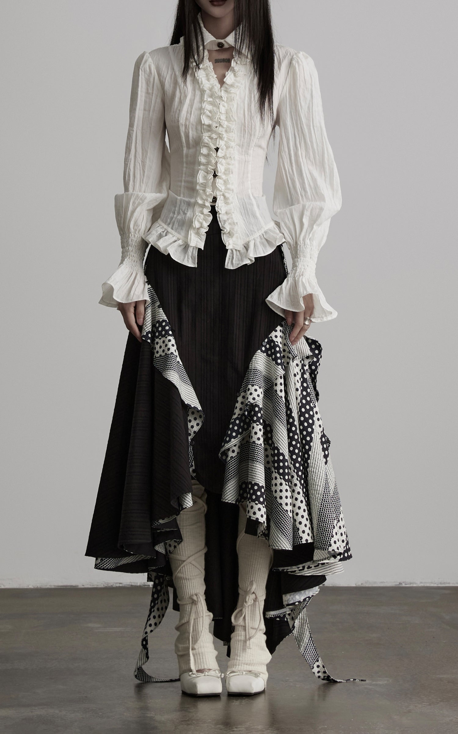 <tc>DOINDULGE</tc> Asymmetrischer Rock mit Rüschen und Patchwork
