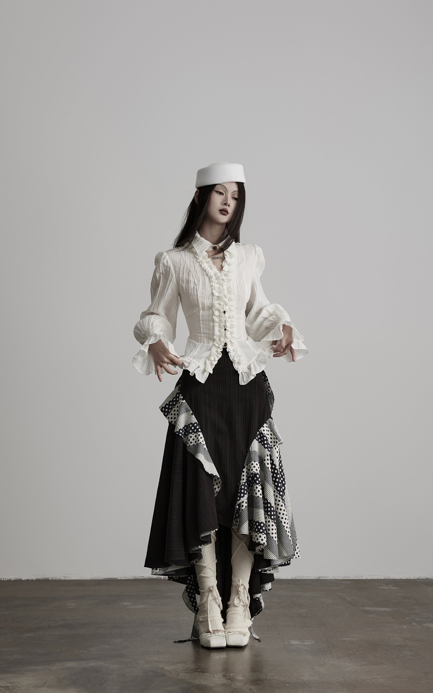 <tc>DOINDULGE</tc> Gerafftes Strukturiertes Gothic-Hemd