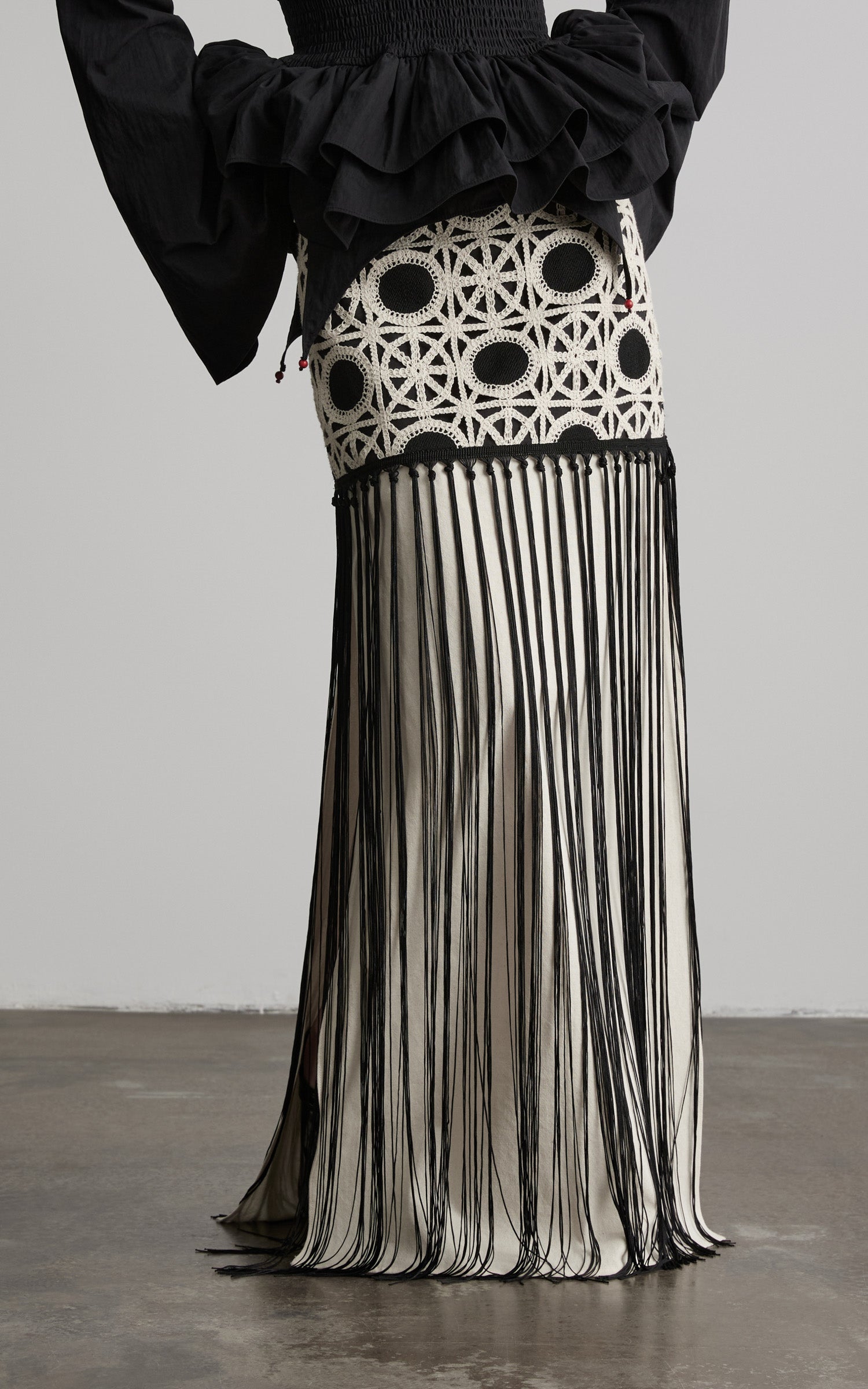 DOINDULGE Crochet Panel Fringe Skirt