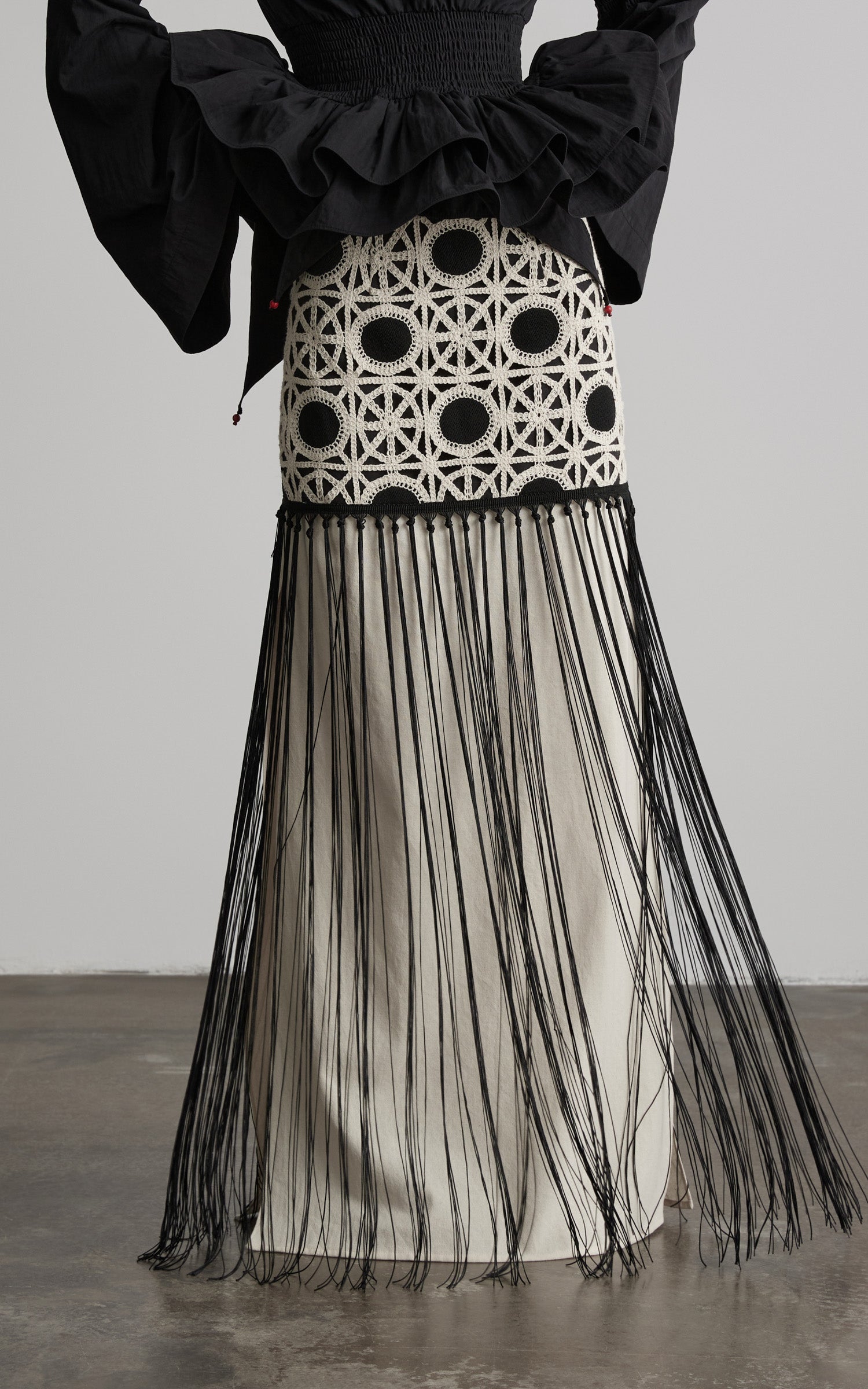 DOINDULGE Crochet Panel Fringe Skirt
