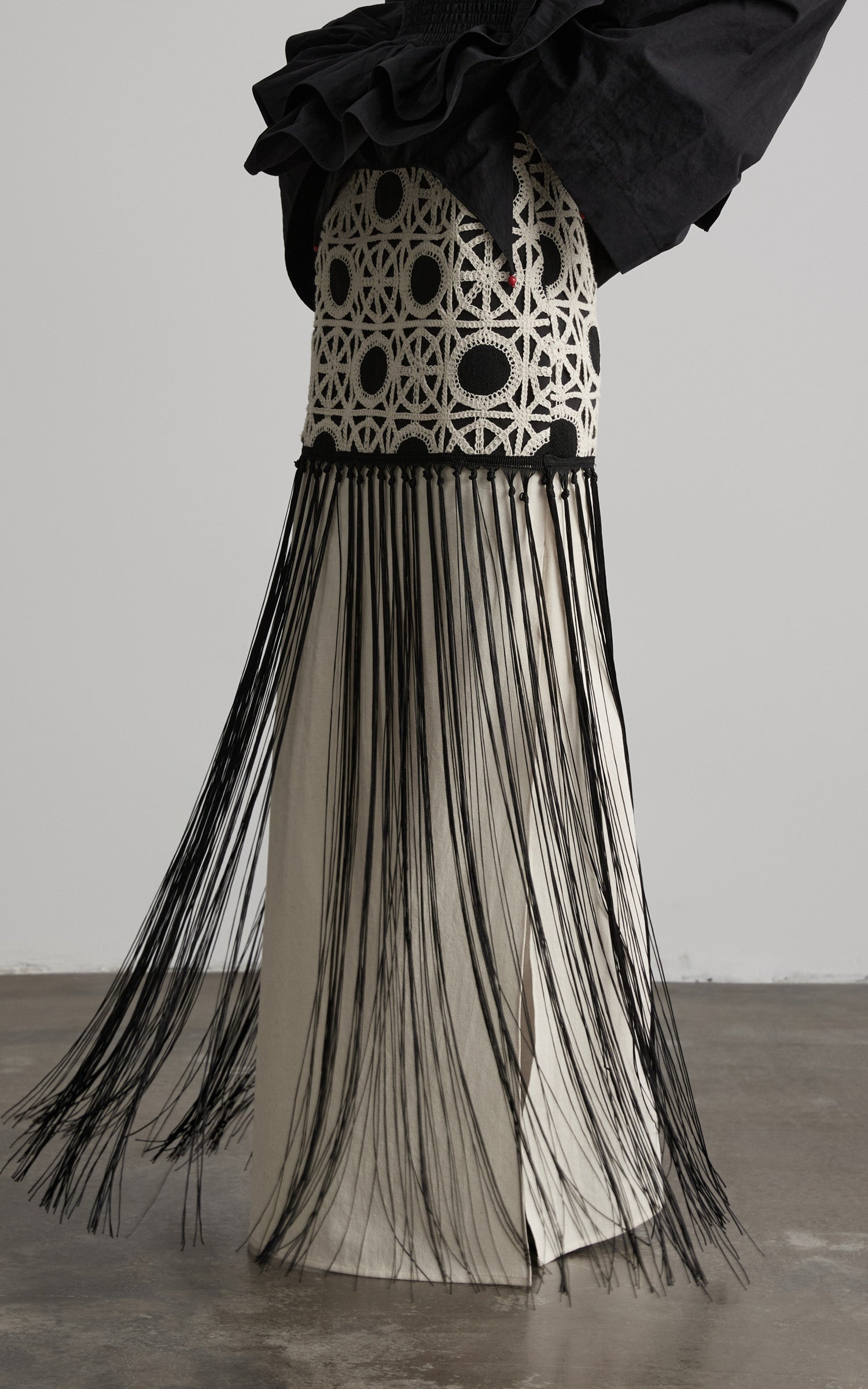 DOINDULGE Crochet Panel Fringe Skirt