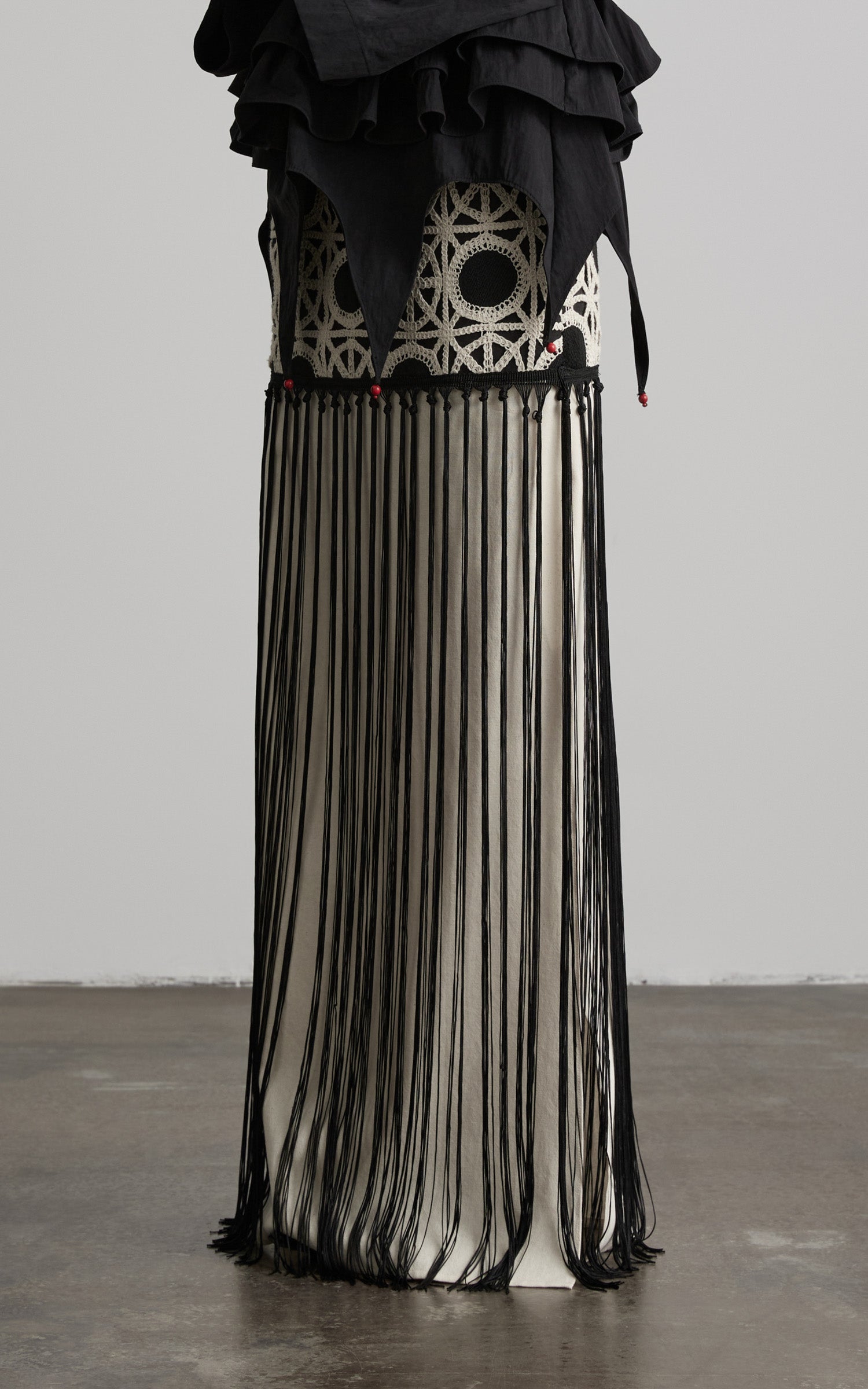 DOINDULGE Crochet Panel Fringe Skirt