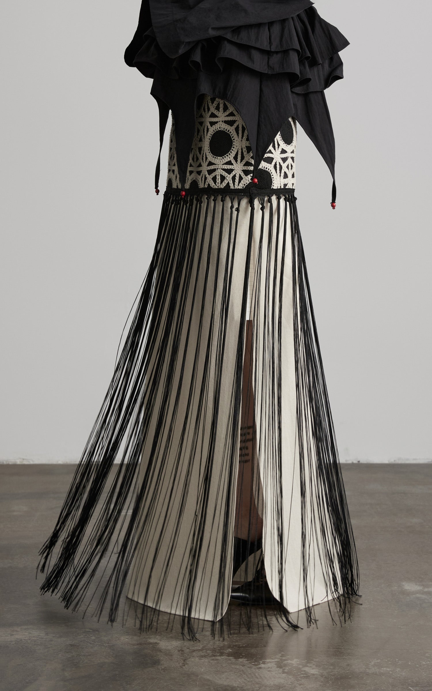 DOINDULGE Crochet Panel Fringe Skirt