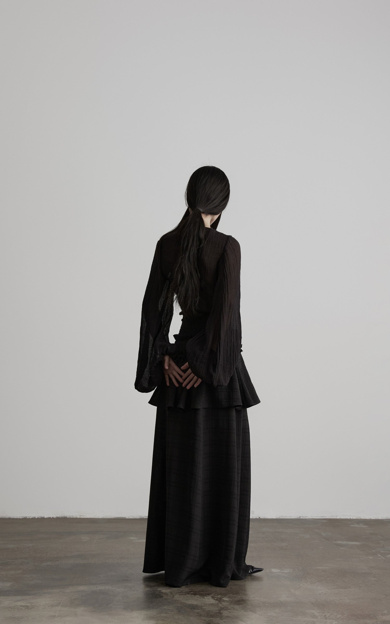DOINDULGE Sheer Ruched Deep V Asymmetric Chiffon Blouse