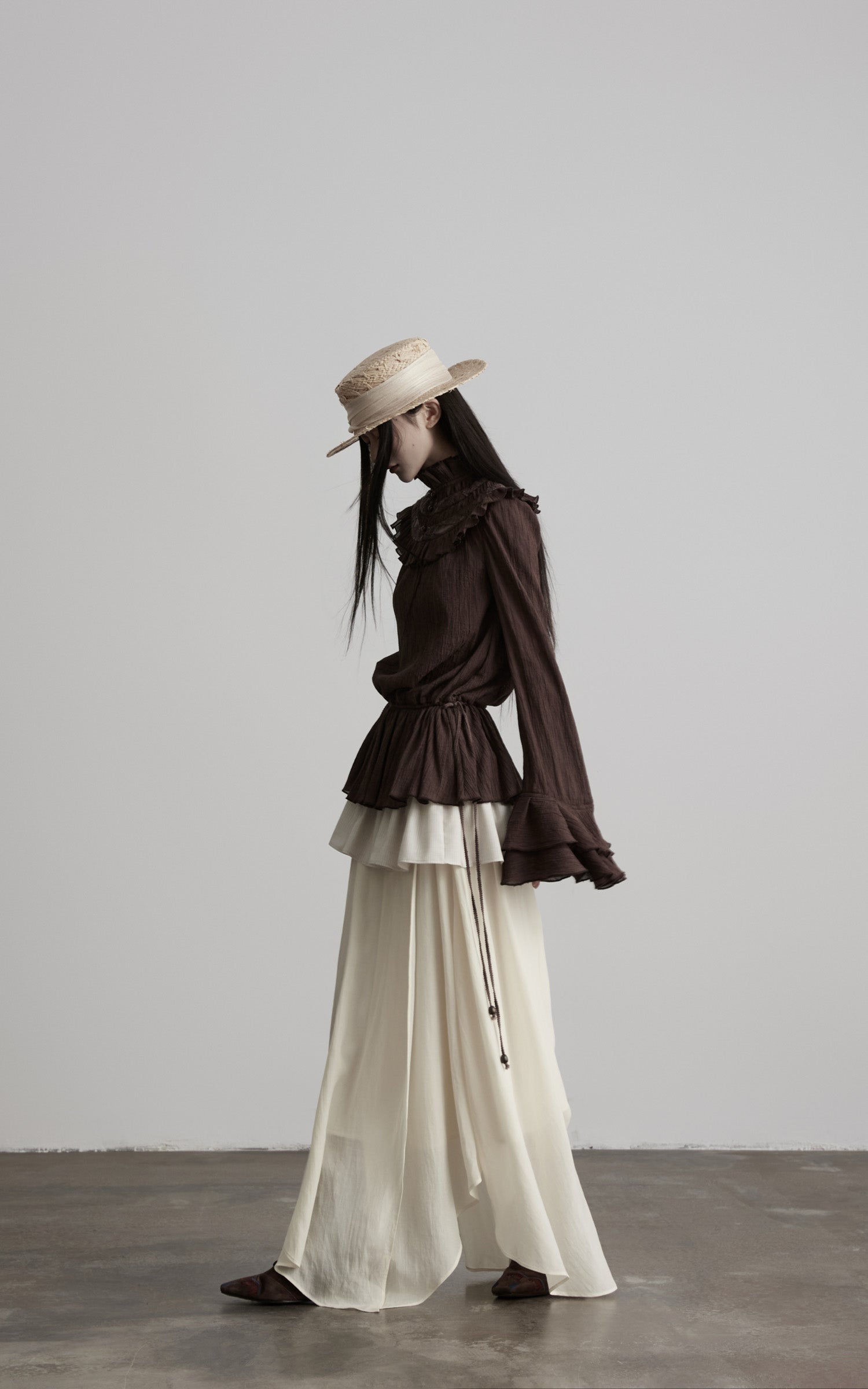 DOINDULGE Layered Ruffle Asymmetric Hem Striped Maxi Skirt