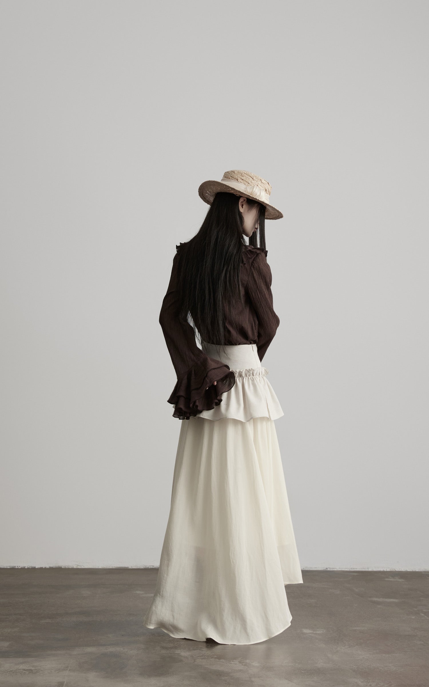 DOINDULGE Layered Ruffle Asymmetric Hem Striped Maxi Skirt