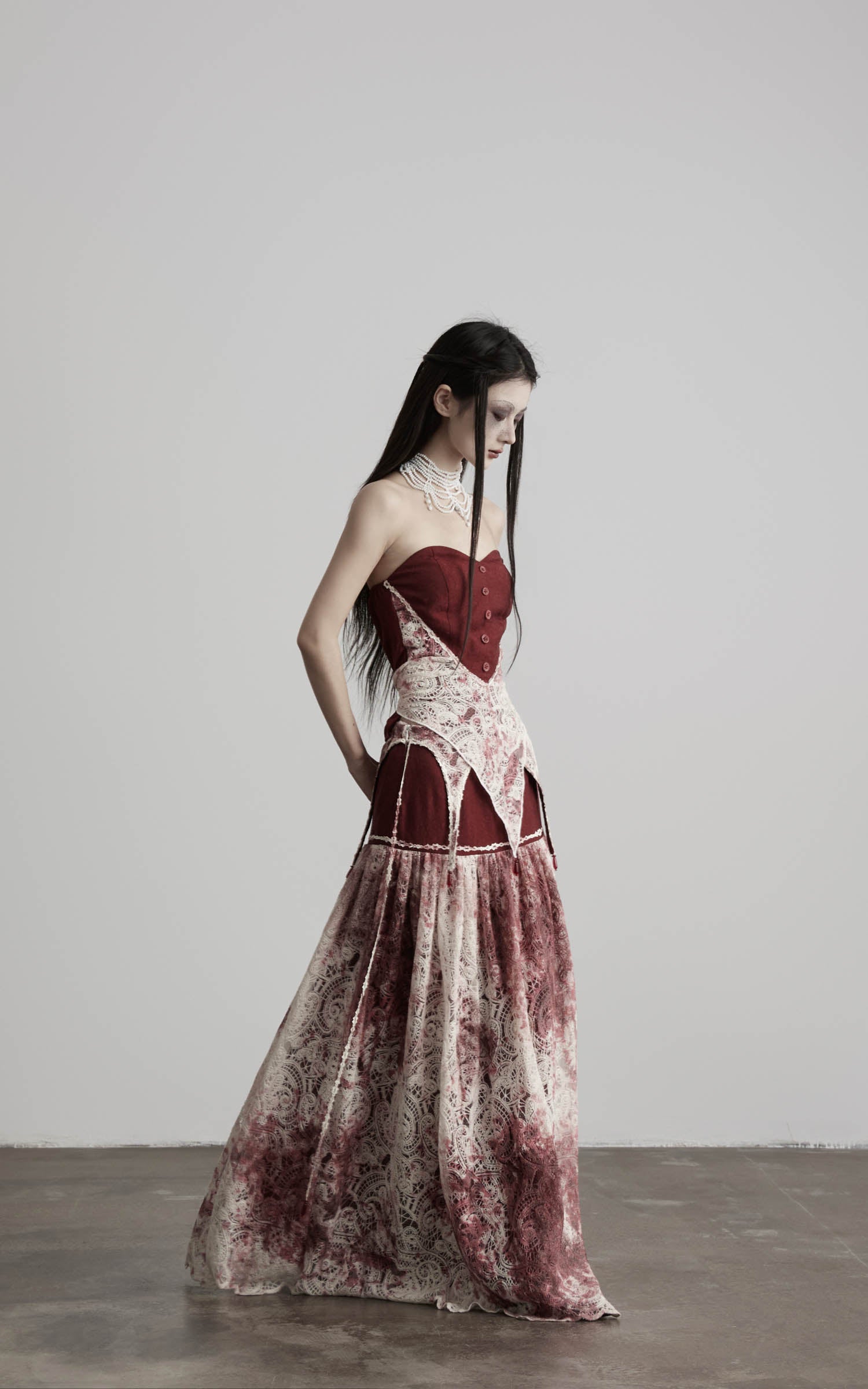 DOINDULGE Deconstructed Lace Panel Maxi Skirt