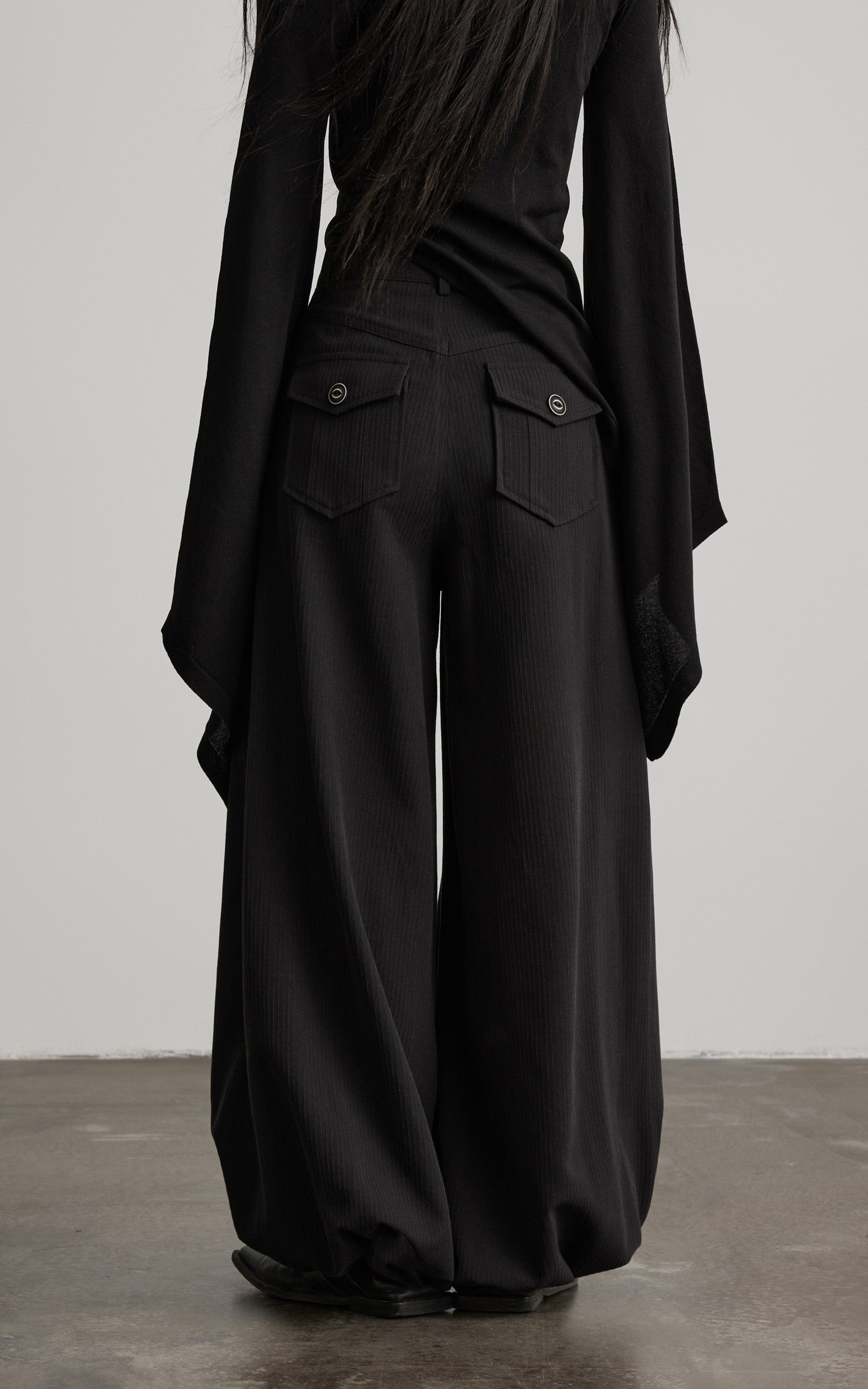 DOINDULGE Shadow Stripe Balloon Pants with Gathered Hem