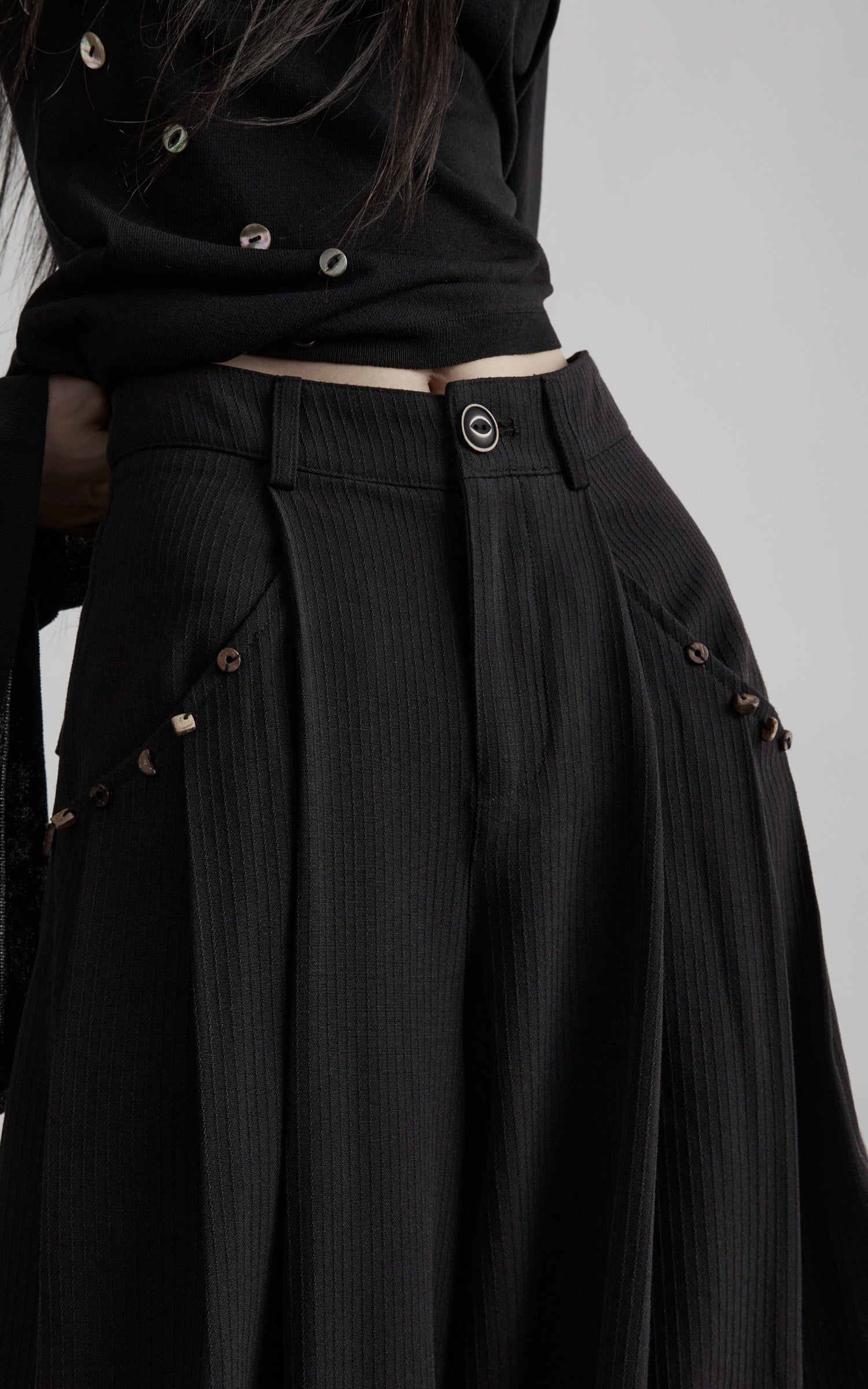 DOINDULGE Shadow Stripe Balloon Pants with Gathered Hem