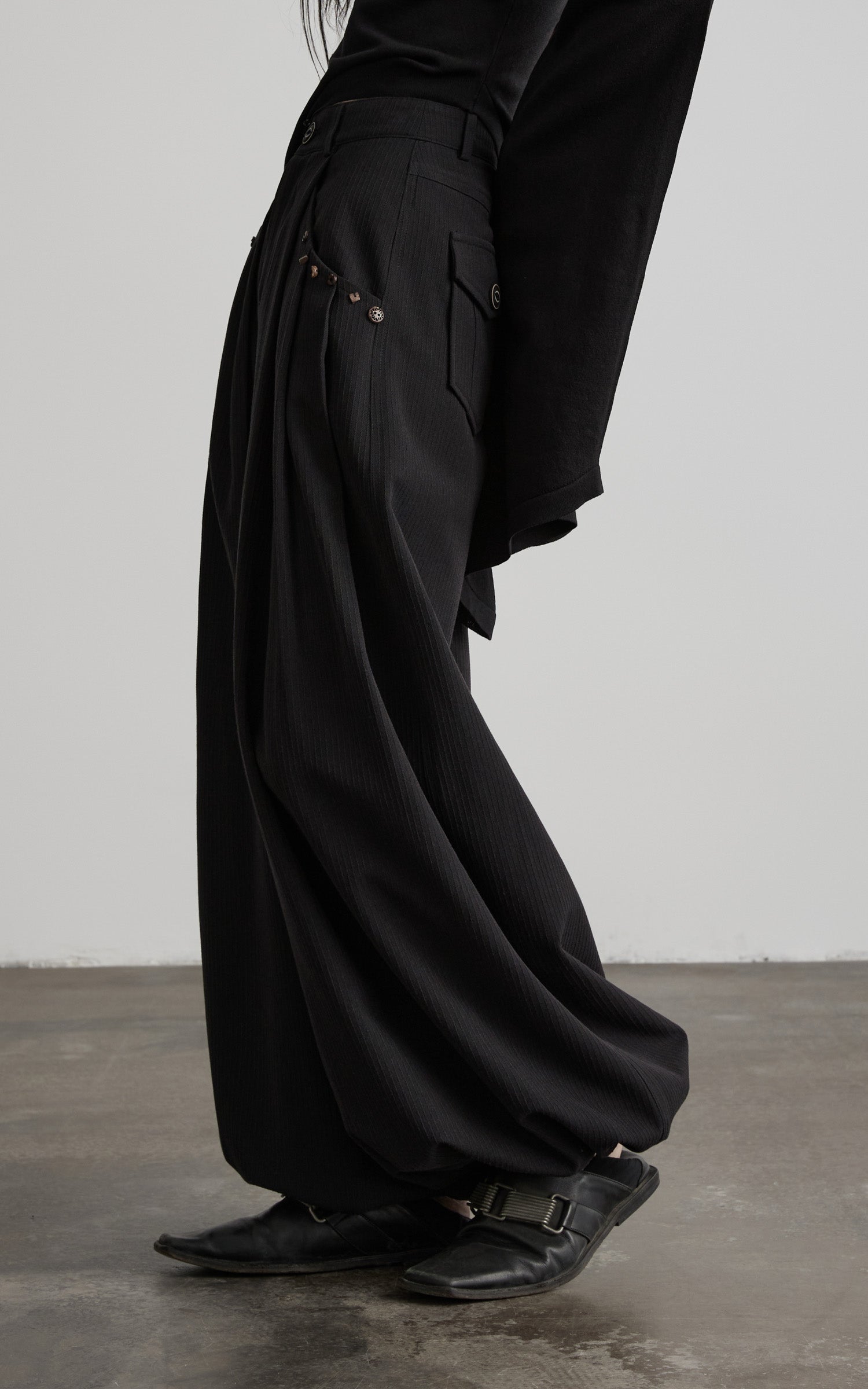 DOINDULGE Shadow Stripe Balloon Pants with Gathered Hem