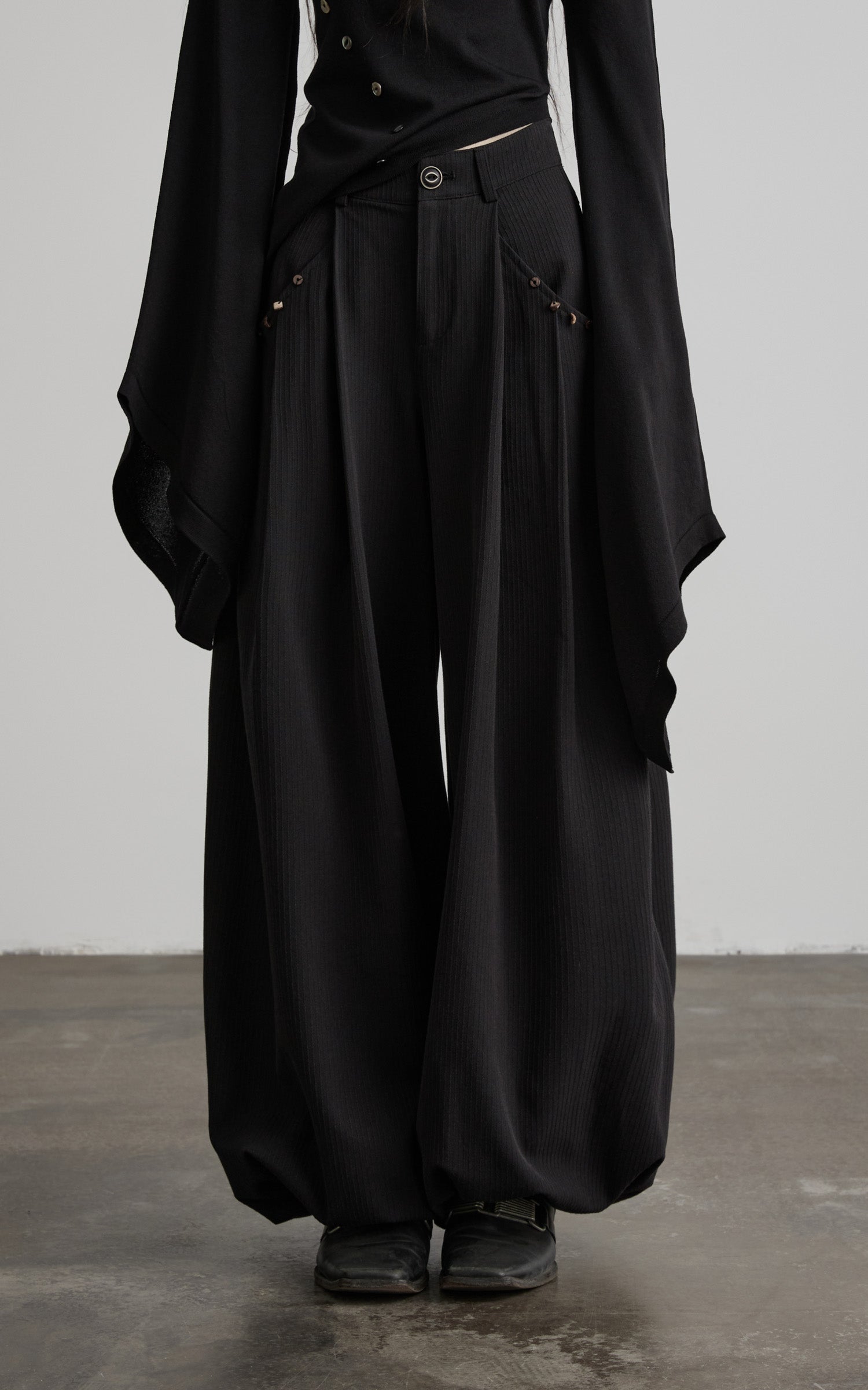 DOINDULGE Shadow Stripe Balloon Pants with Gathered Hem