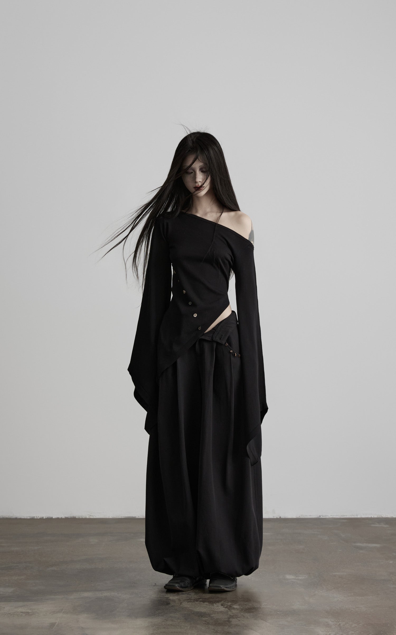 DOINDULGE Shadow Stripe Balloon Pants with Gathered Hem
