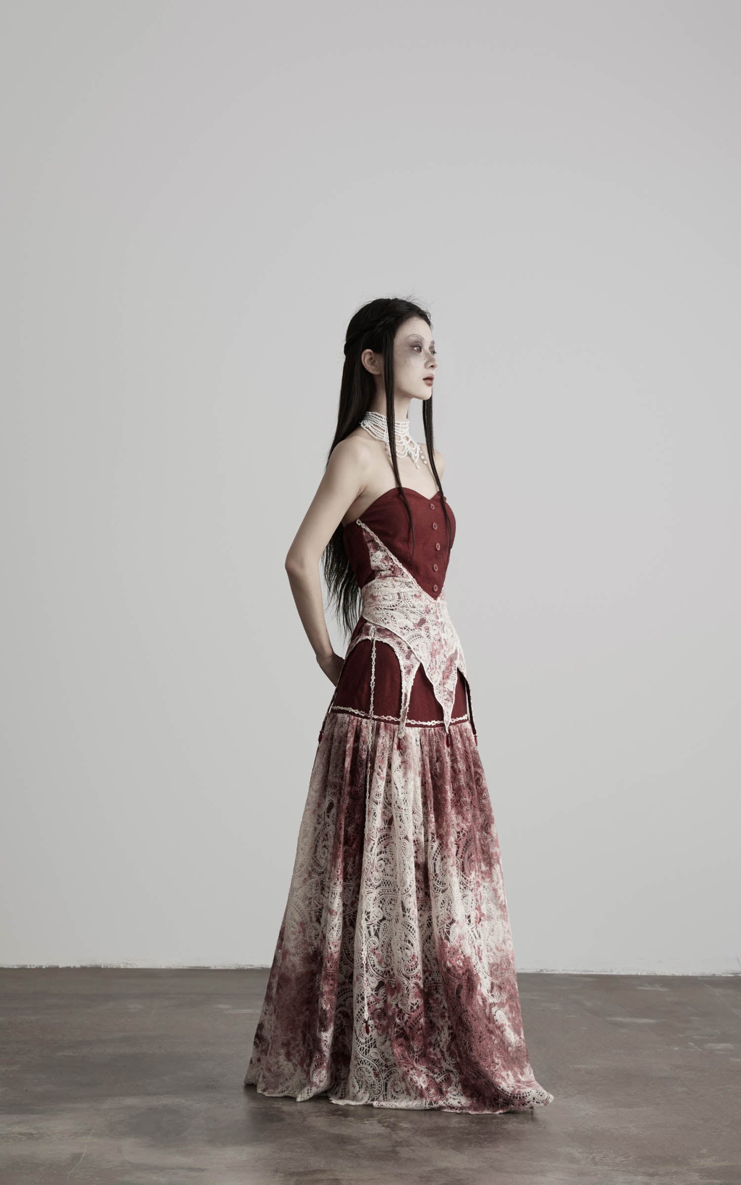 DOINDULGE Deconstructed Lace Panel Maxi Skirt