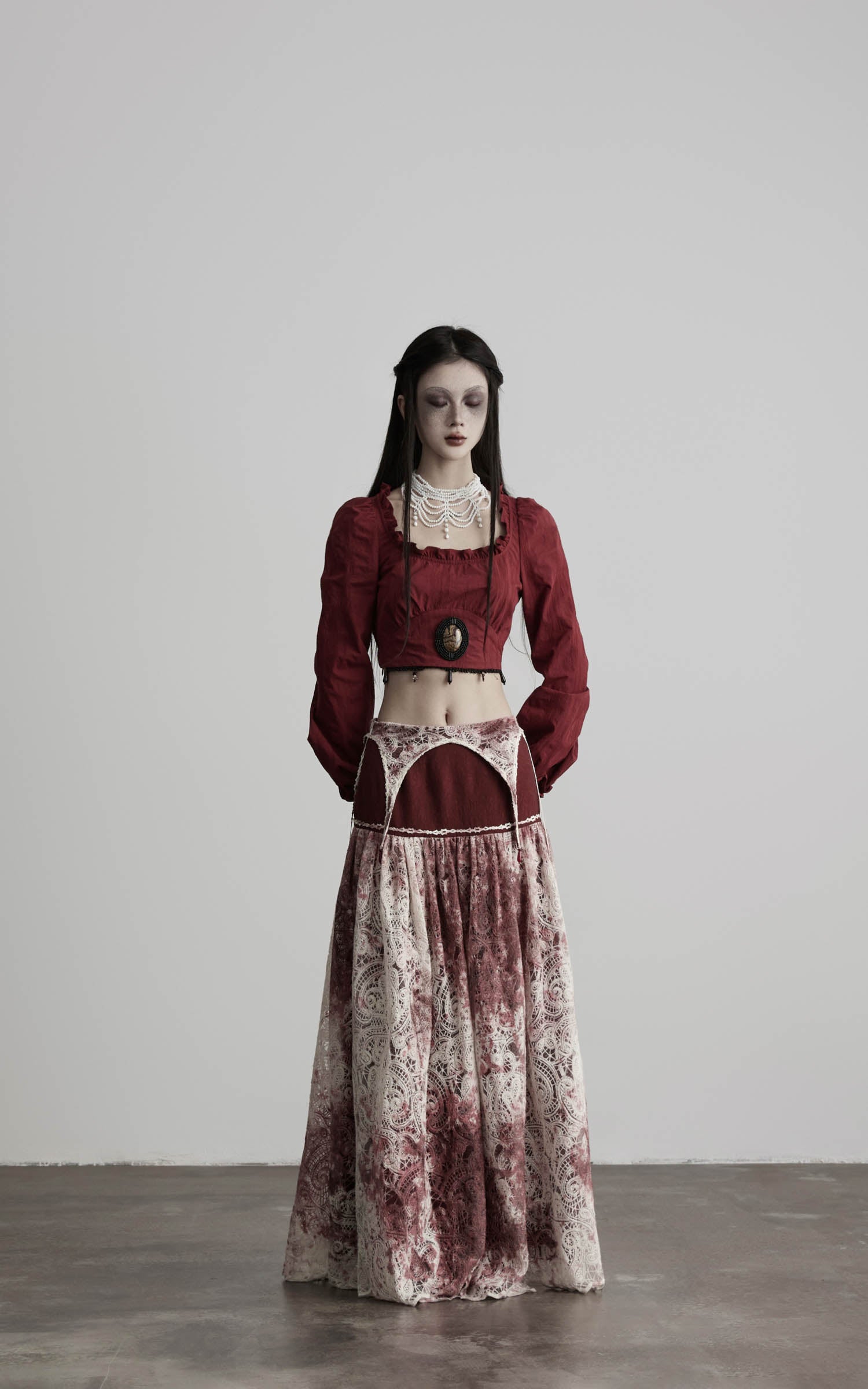 DOINDULGE Deconstructed Lace Panel Maxi Skirt