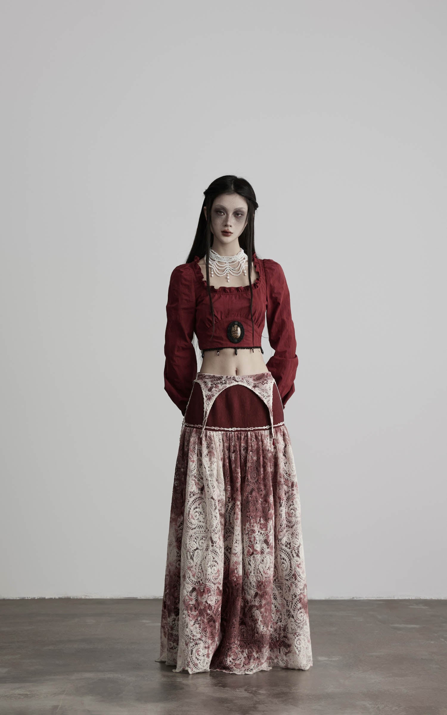 DOINDULGE Deconstructed Lace Panel Maxi Skirt