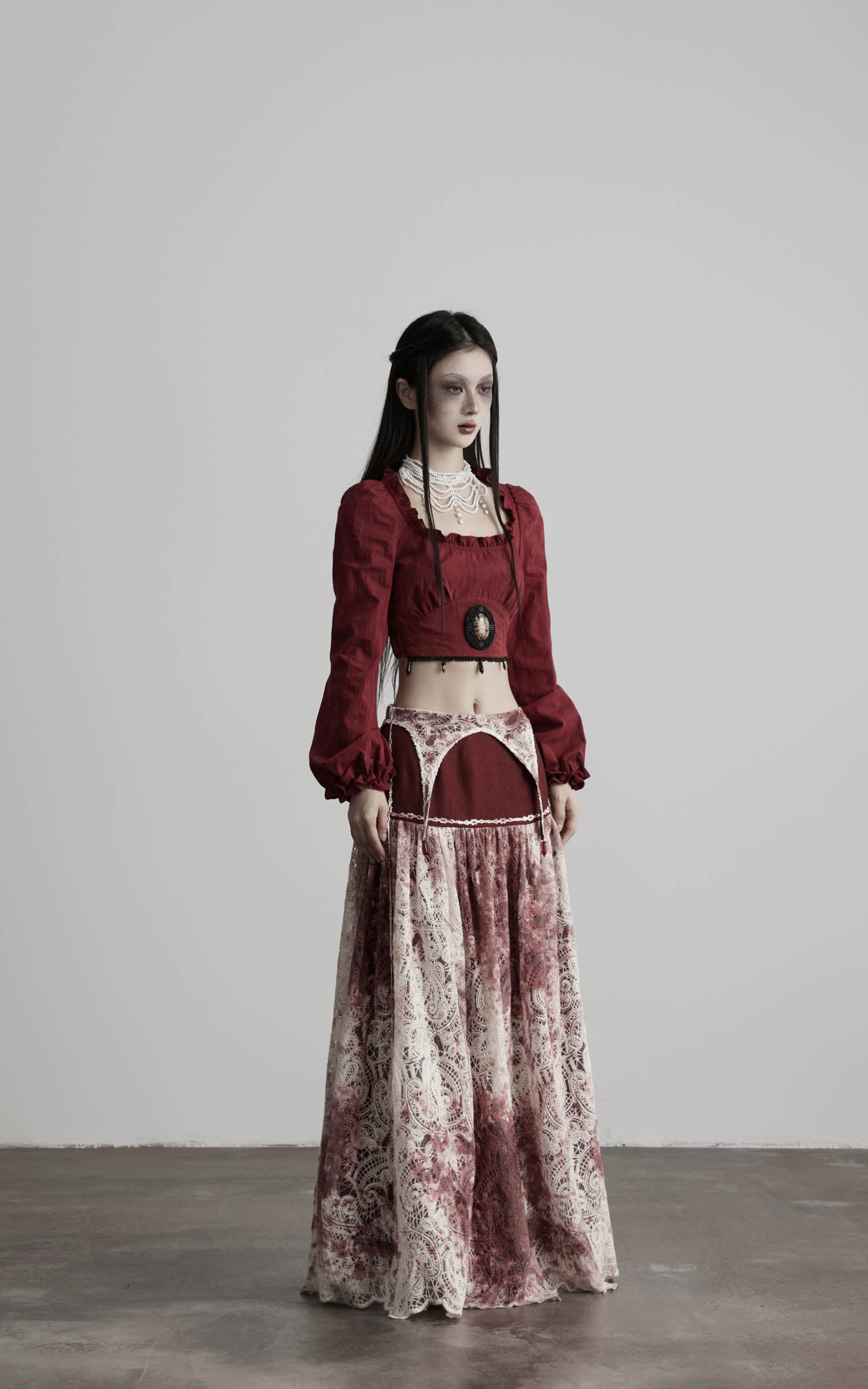 DOINDULGE Deconstructed Lace Panel Maxi Skirt