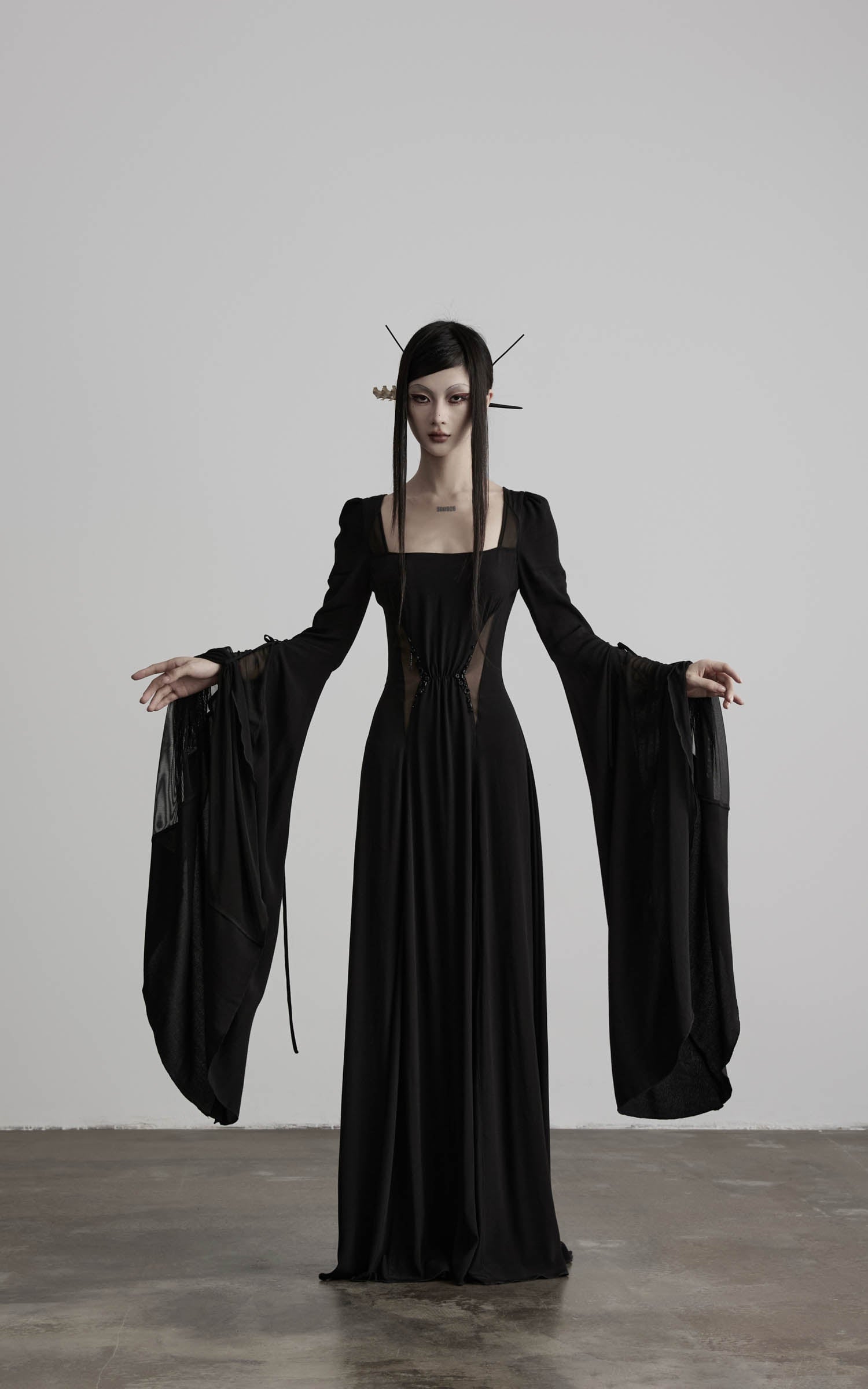 <tc>DOINDULGE</tc> Maxikleid mit ausgestelltem Ärmel und quadratischem Ausschnitt