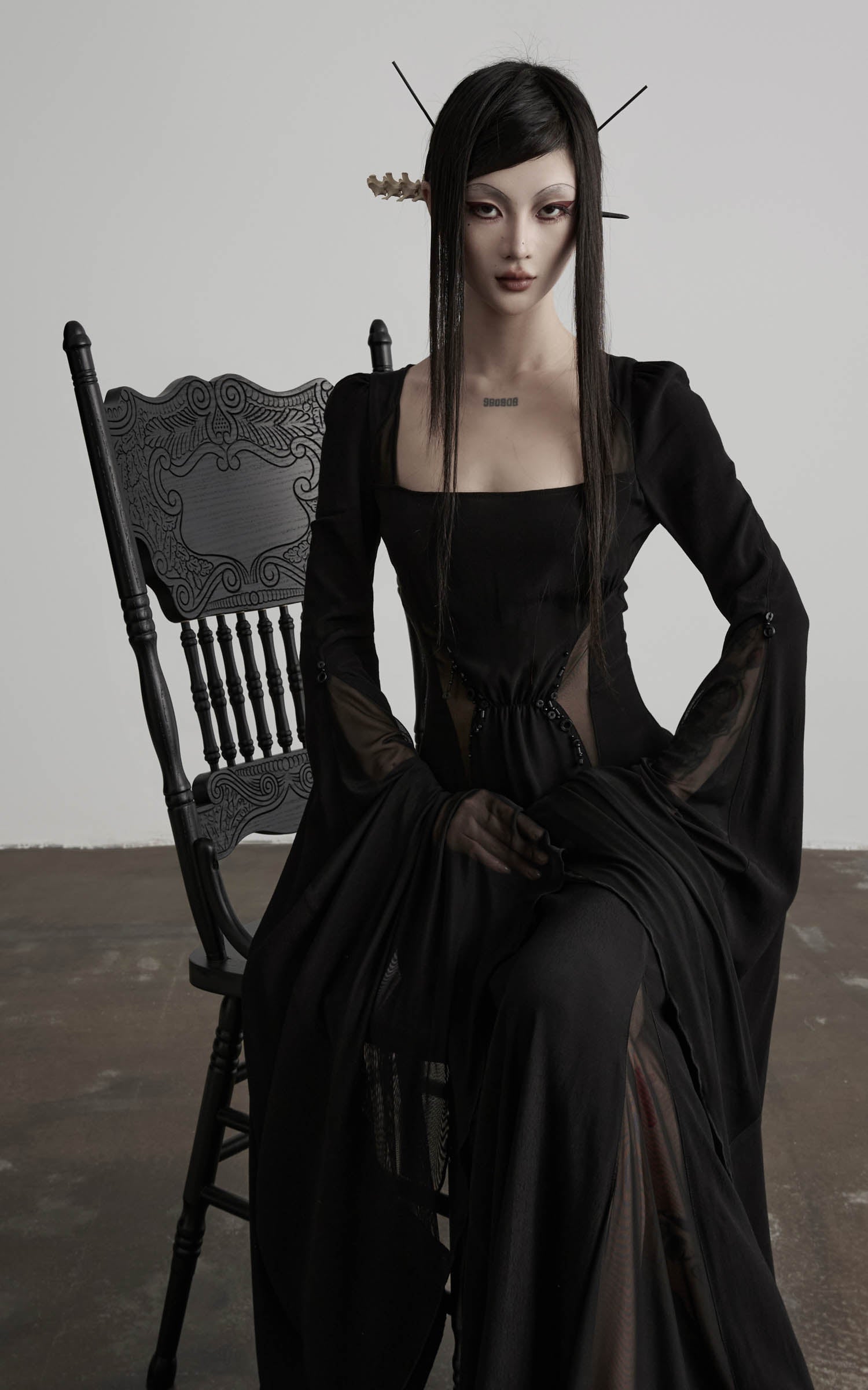 <tc>DOINDULGE</tc> Maxikleid mit ausgestelltem Ärmel und quadratischem Ausschnitt