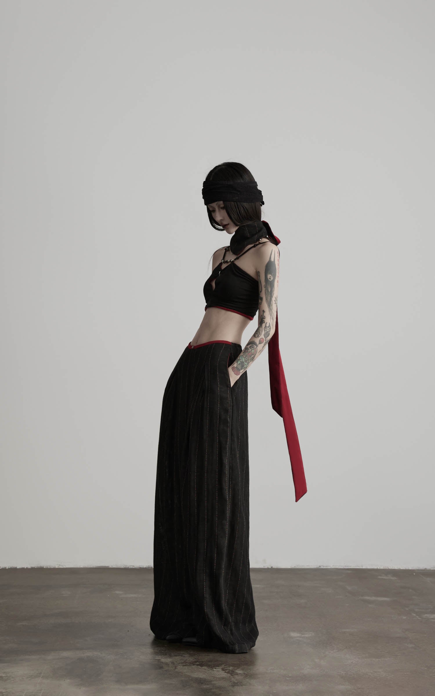 DOINDULGE Low-Rise Stripe Wide Leg Pants