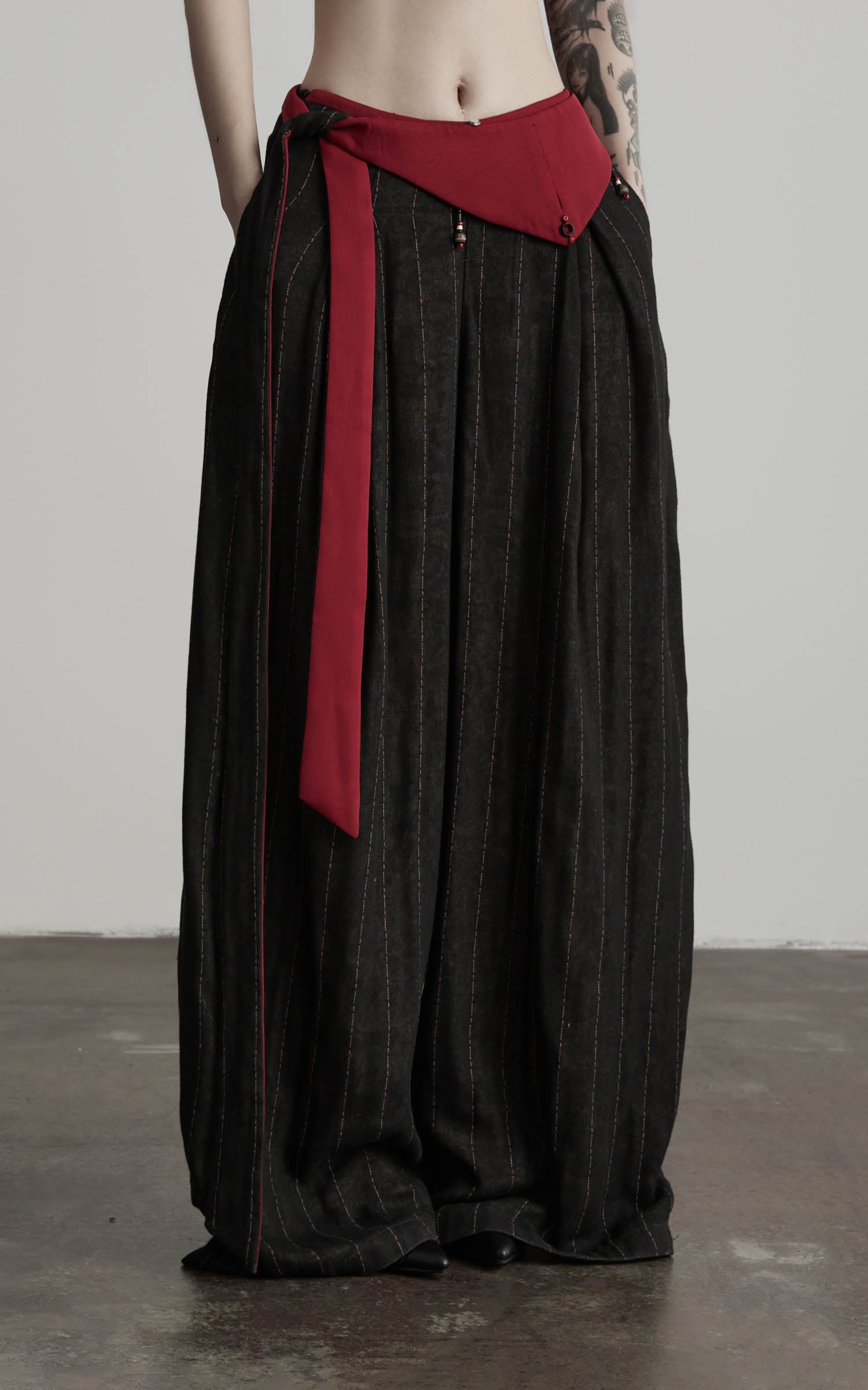 DOINDULGE Low-Rise Stripe Wide Leg Pants