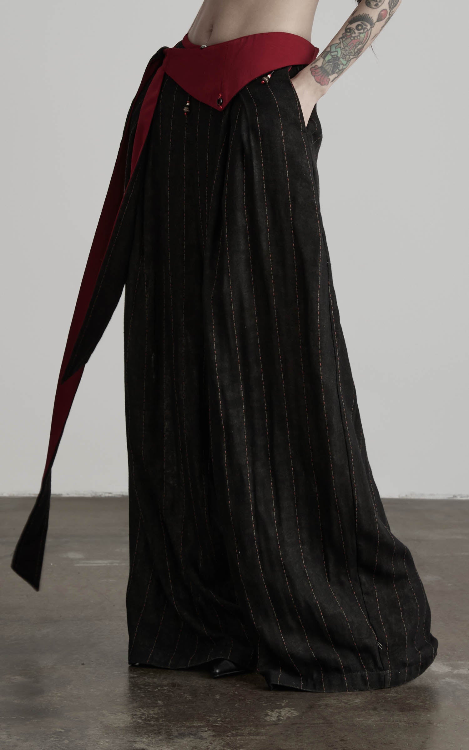 DOINDULGE Low-Rise Stripe Wide Leg Pants