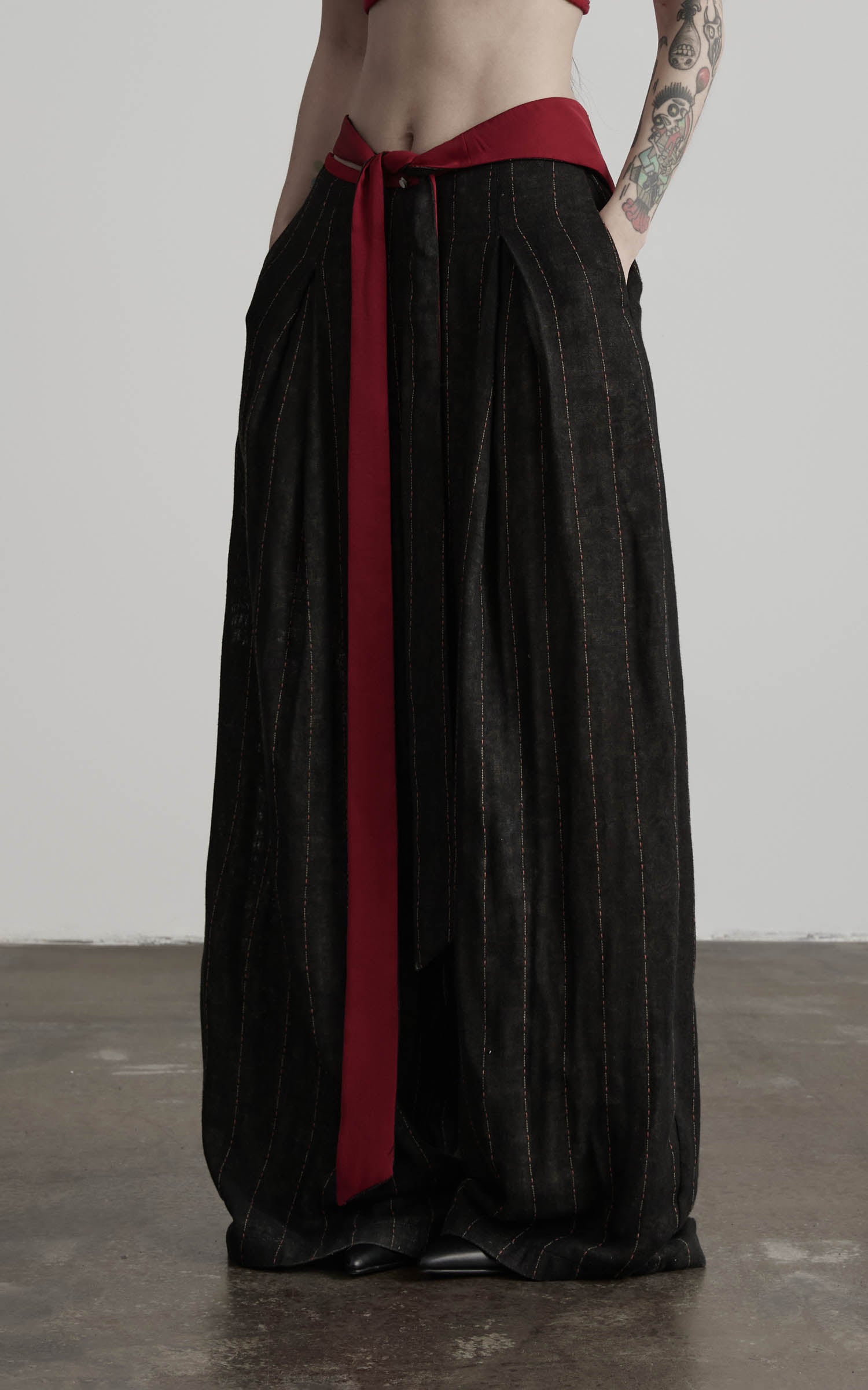 DOINDULGE Low-Rise Stripe Wide Leg Pants