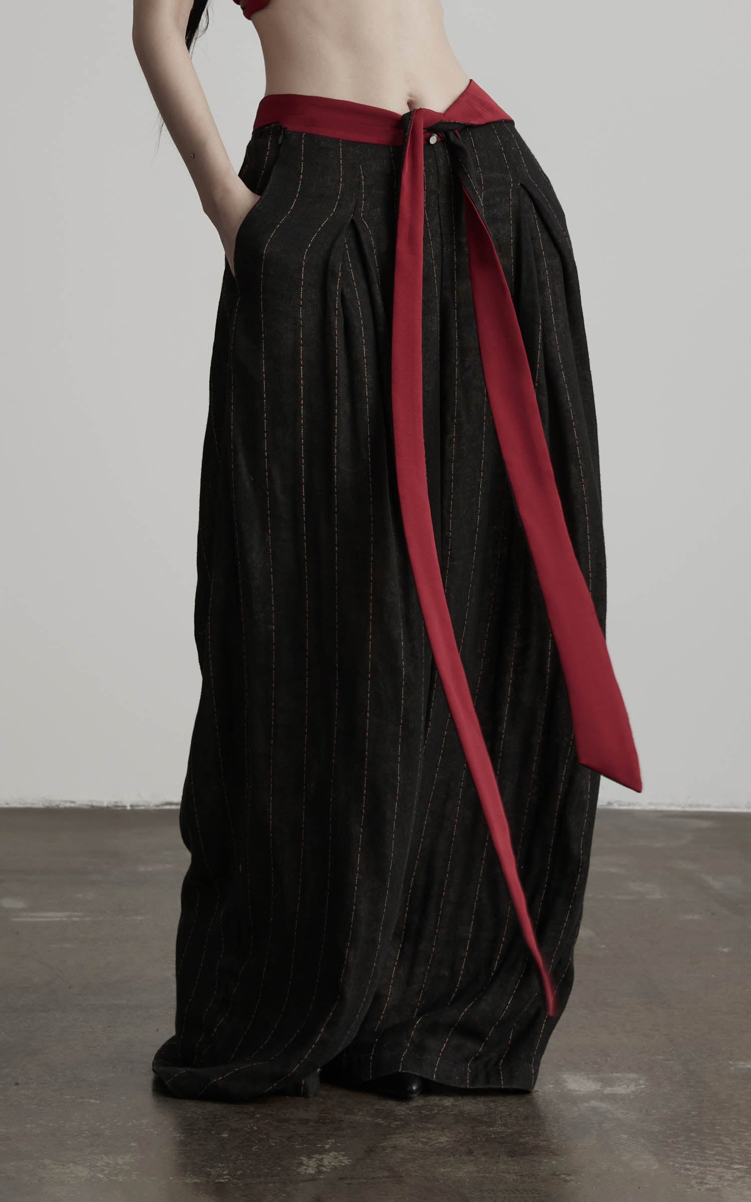 DOINDULGE Low-Rise Stripe Wide Leg Pants