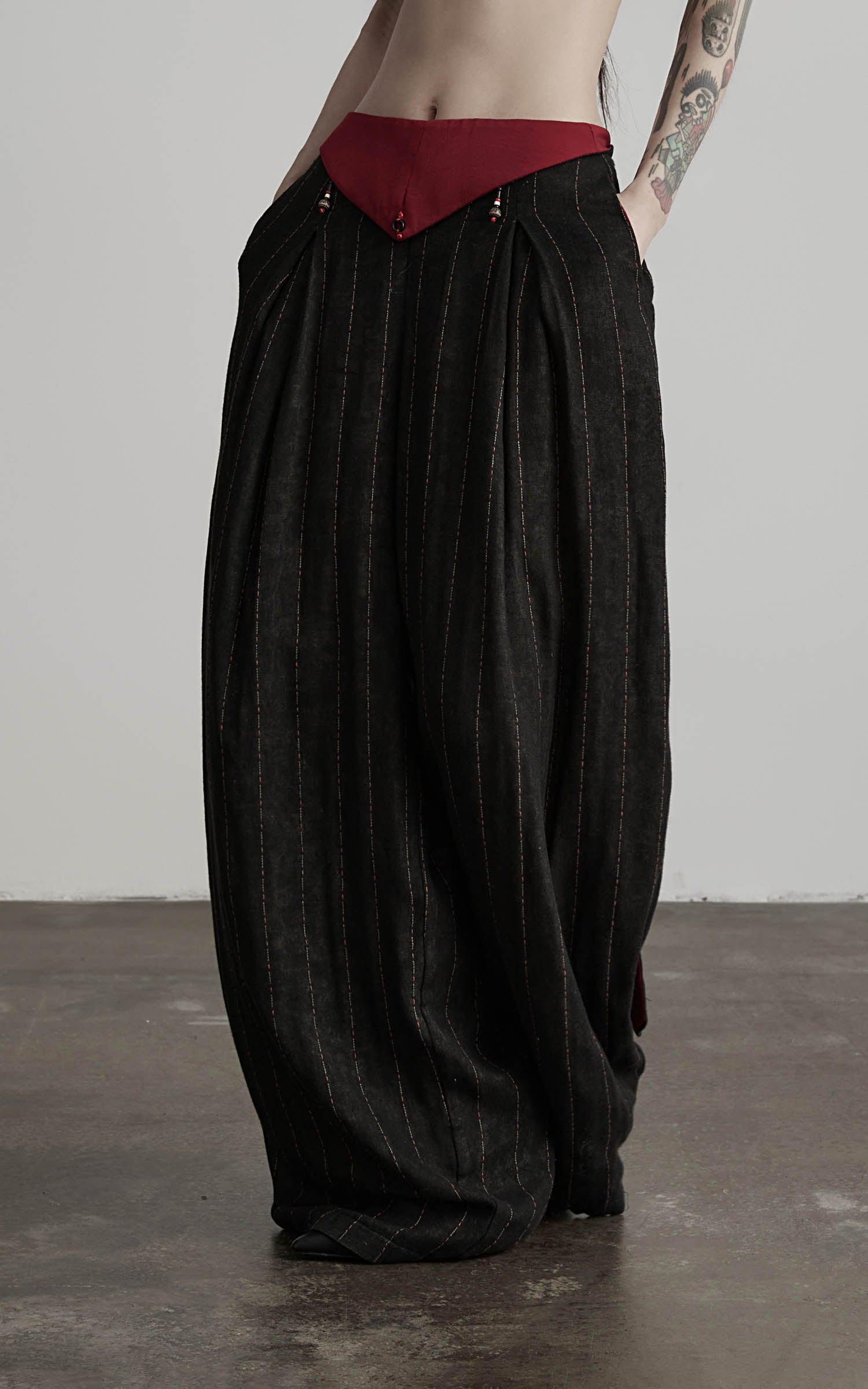 DOINDULGE Low-Rise Stripe Wide Leg Pants