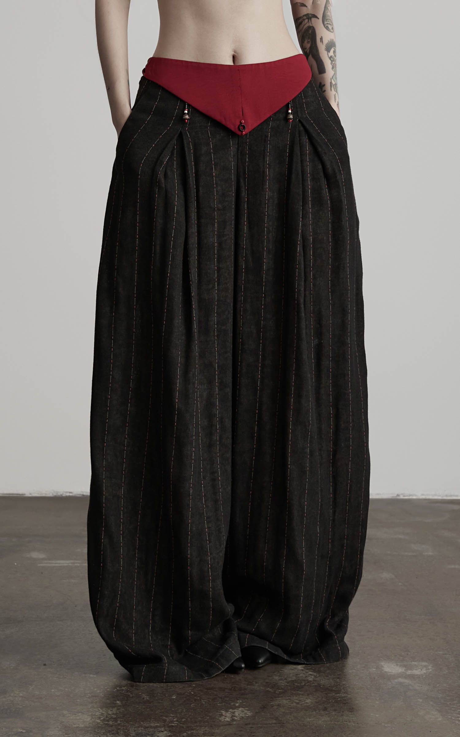 DOINDULGE Low-Rise Stripe Wide Leg Pants