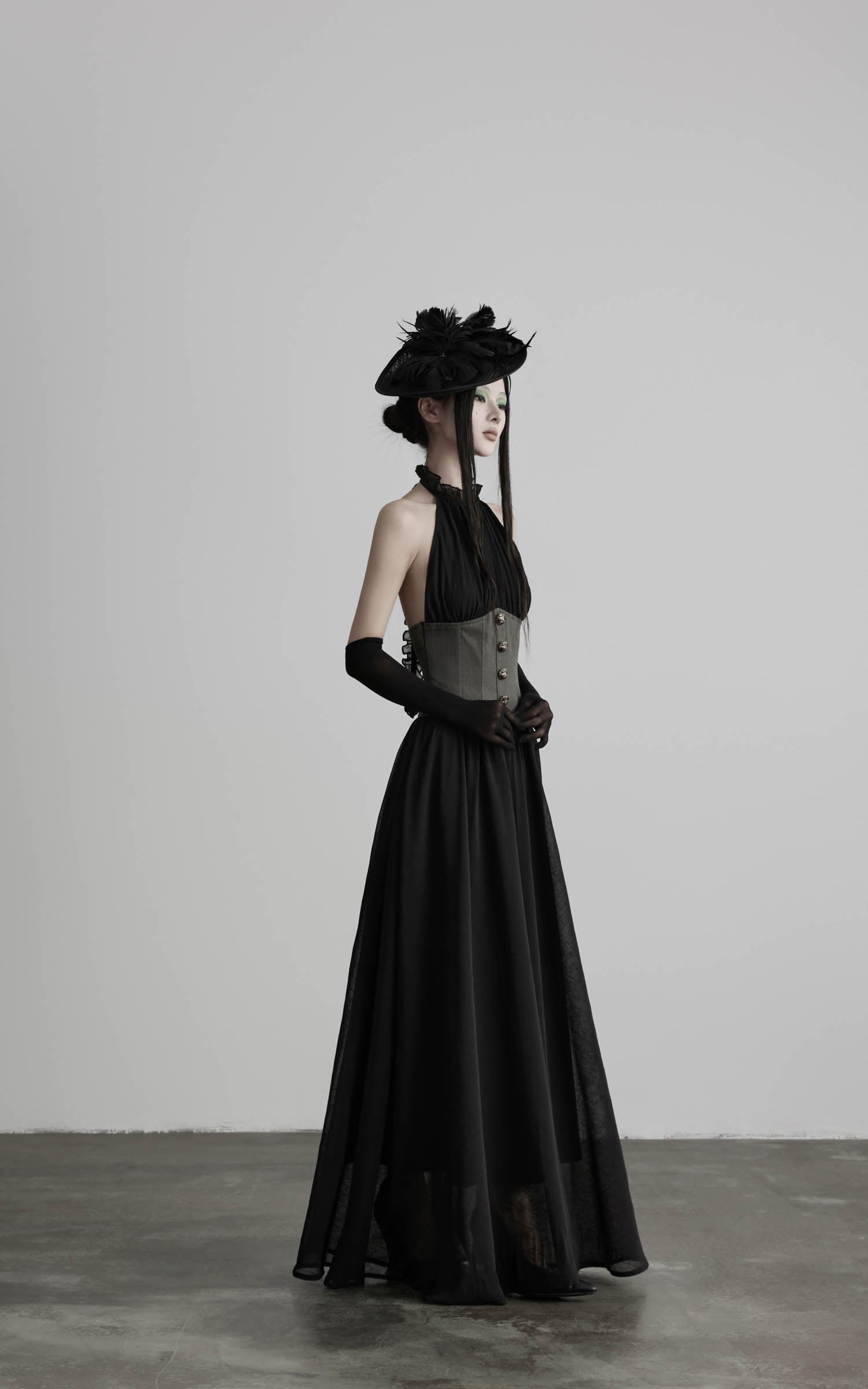 <tc>DOINDULGE</tc> Robe longue corset à col montant froncé