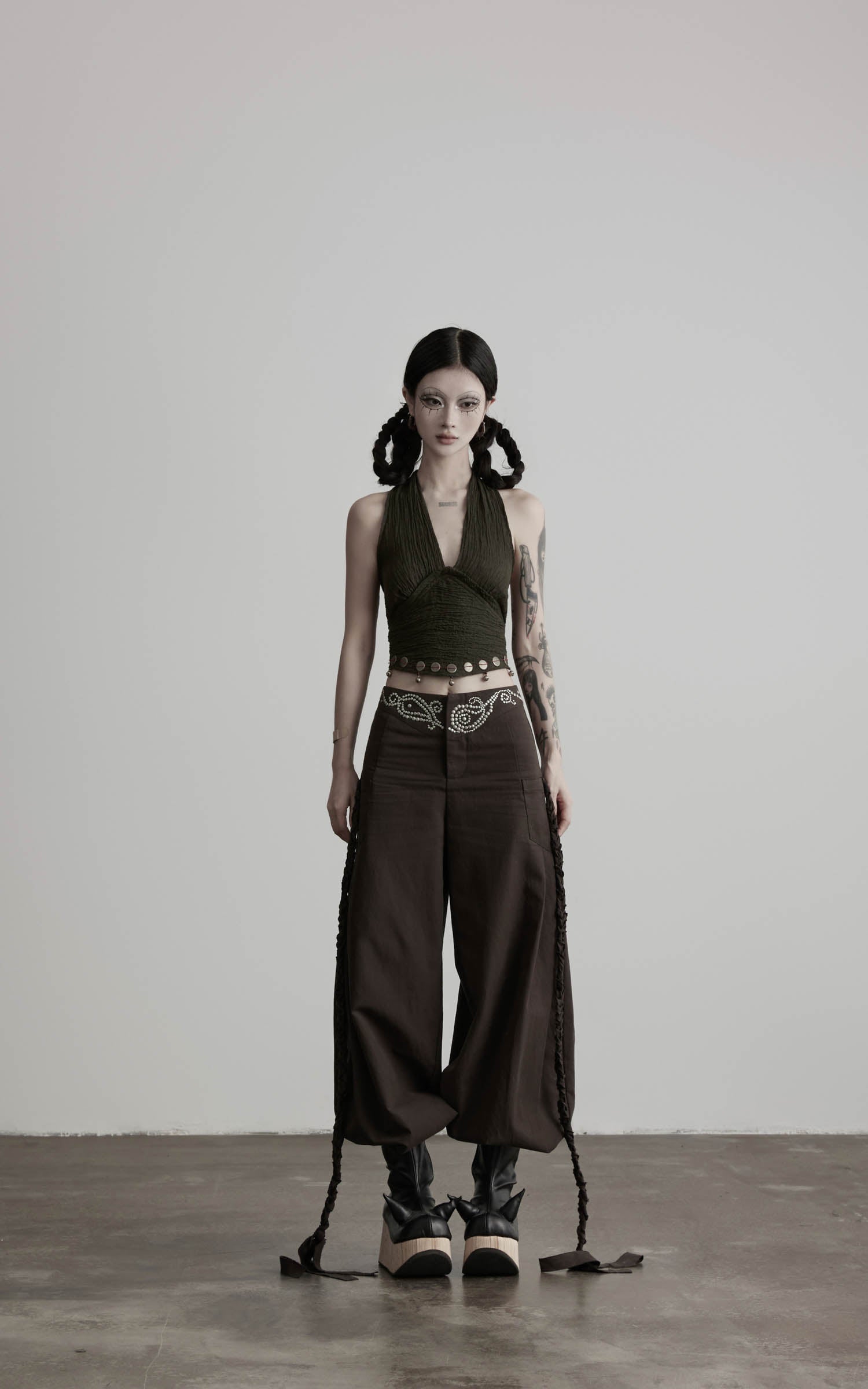 DOINDULGE Rhinestone Wide Leg Pants