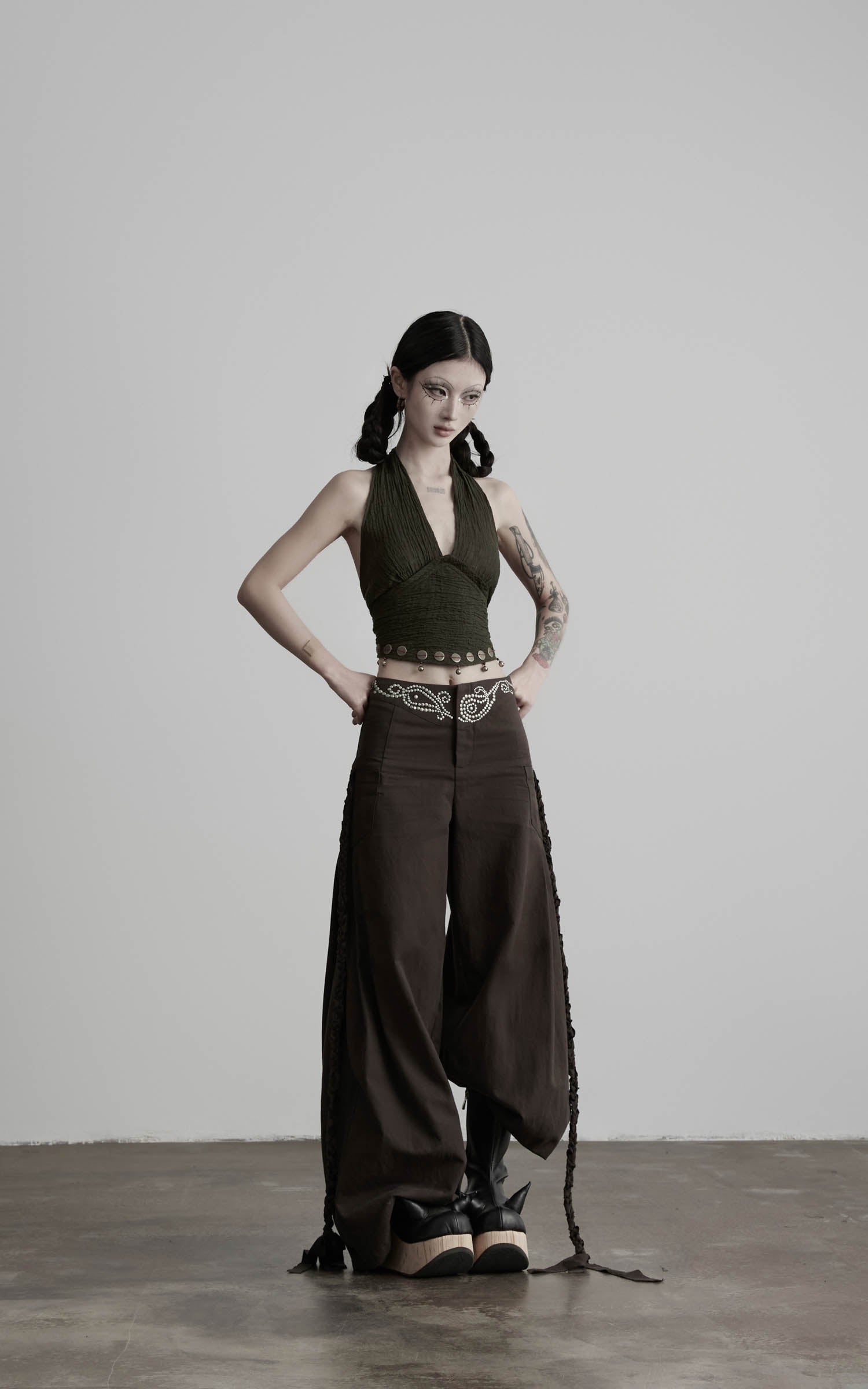 DOINDULGE Rhinestone Wide Leg Pants