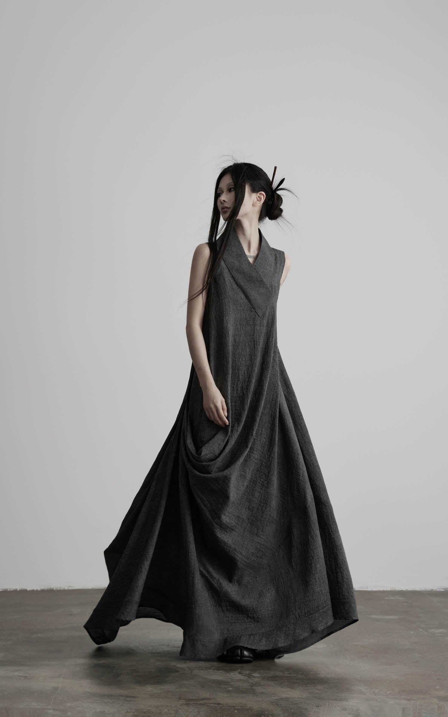 DOINDULGE Draped Shawl Collar Maxi Dress