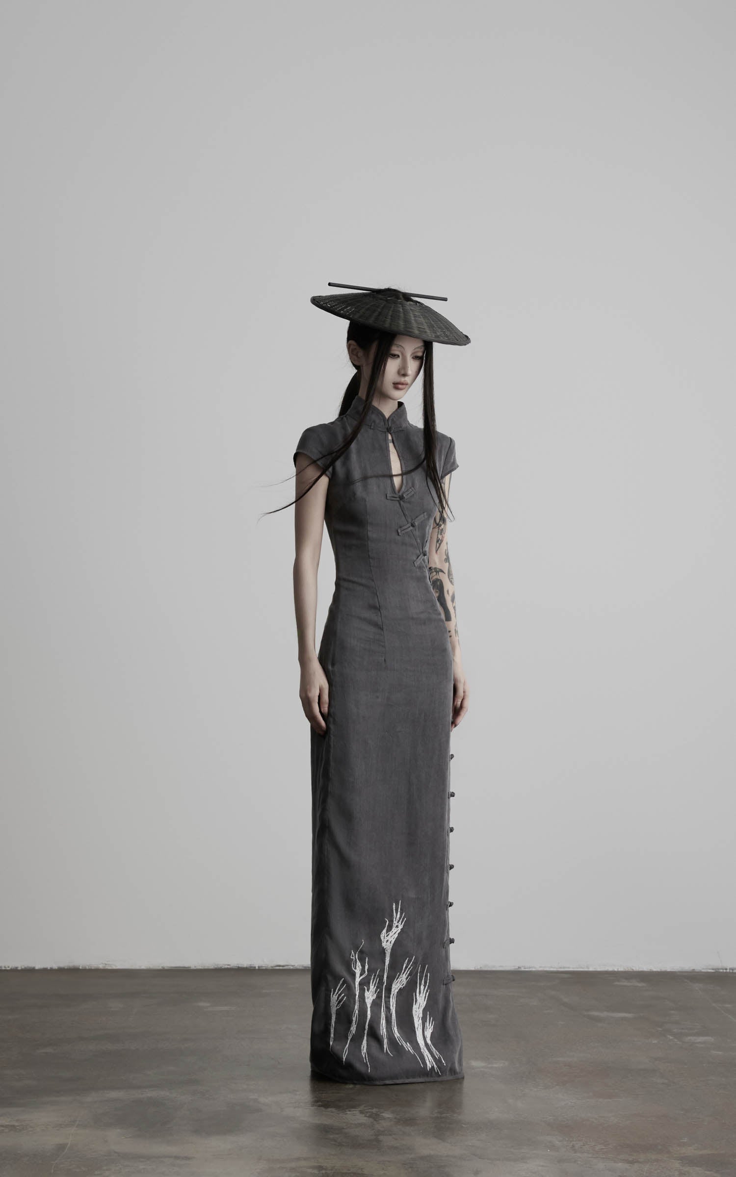 <tc>DOINDULGE</tc> Robe longue Cheongsam à col mandarin