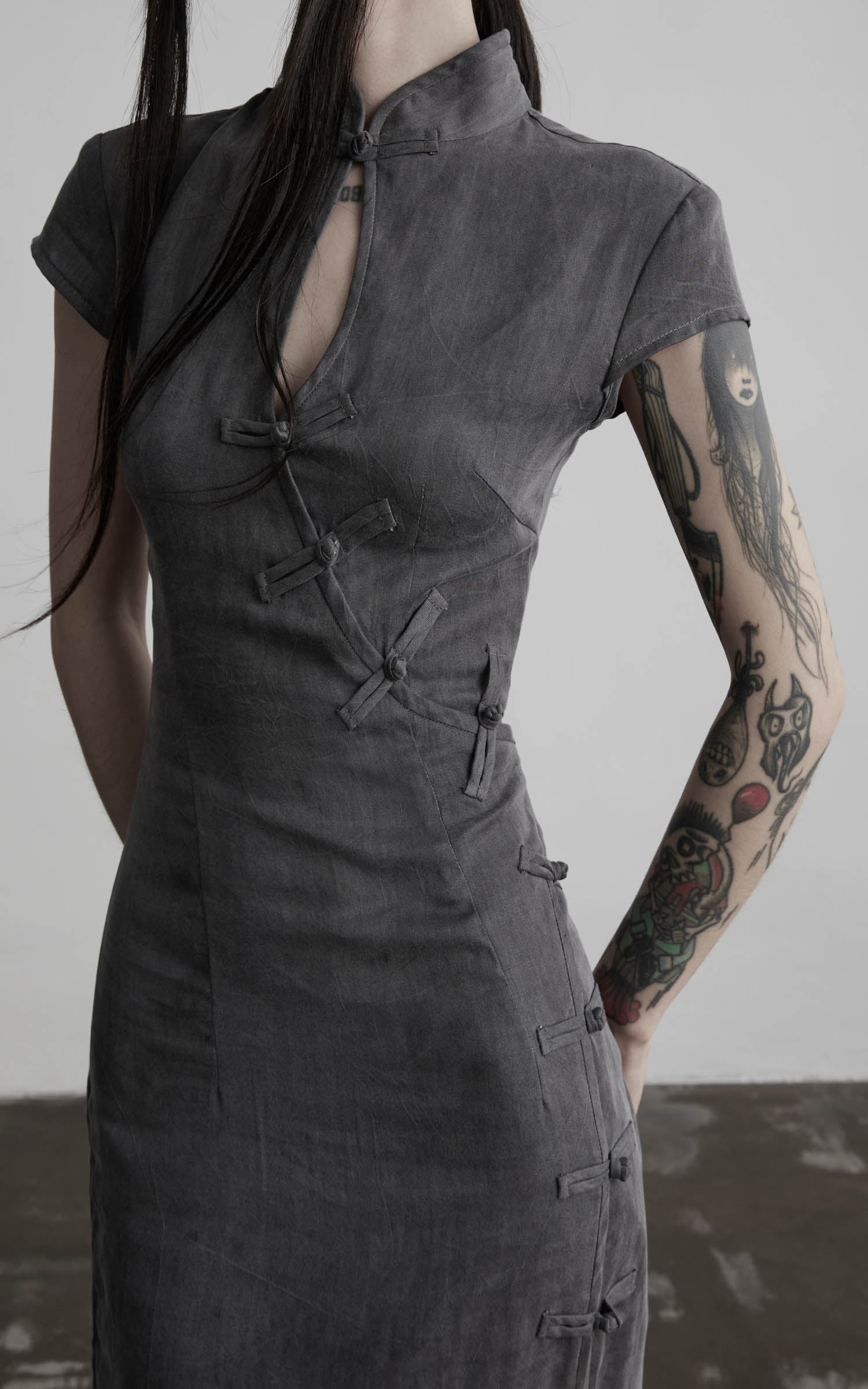 <tc>DOINDULGE</tc> Robe longue Cheongsam à col mandarin
