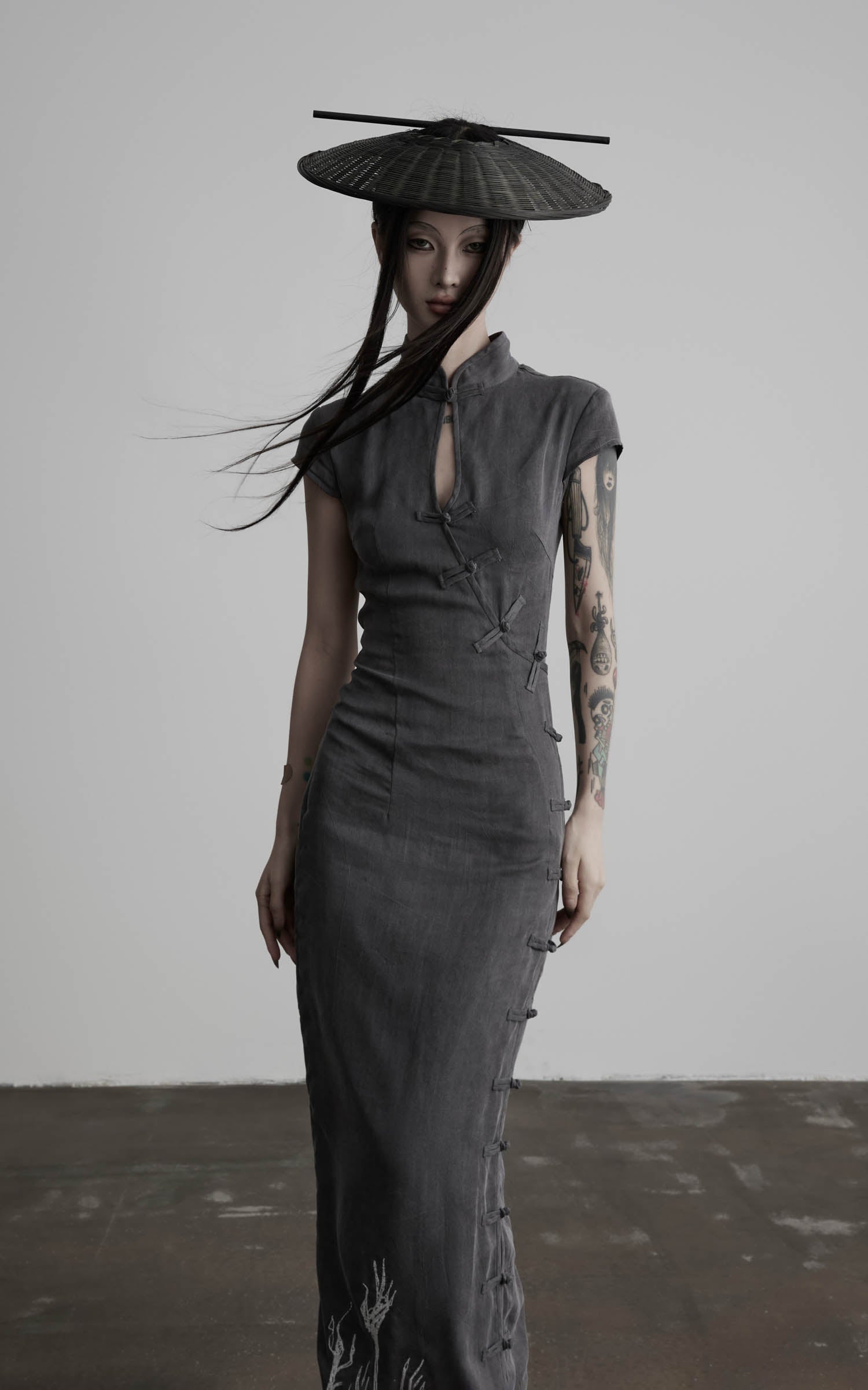 <tc>DOINDULGE</tc> Robe longue Cheongsam à col mandarin
