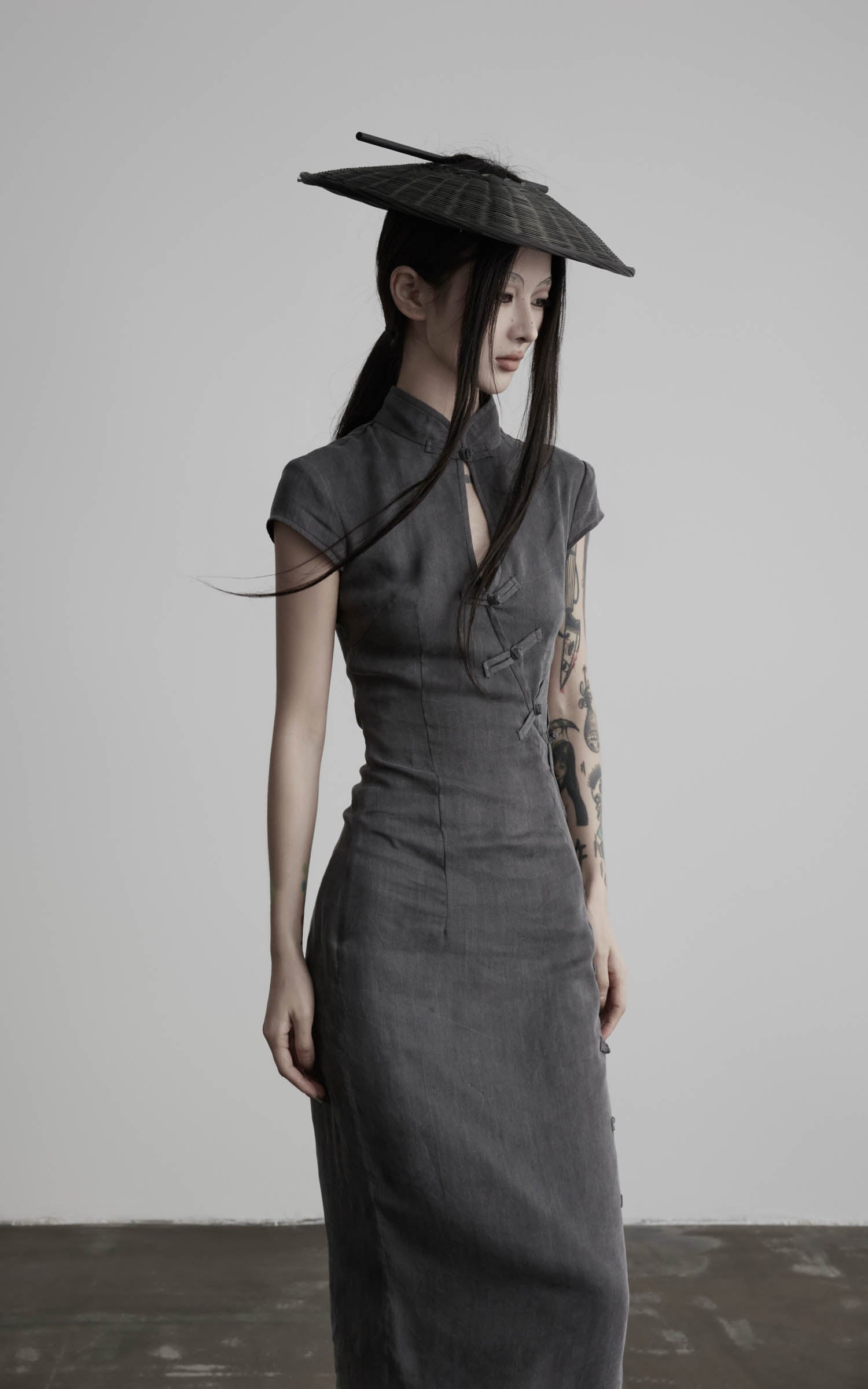 <tc>DOINDULGE</tc> Robe longue Cheongsam à col mandarin