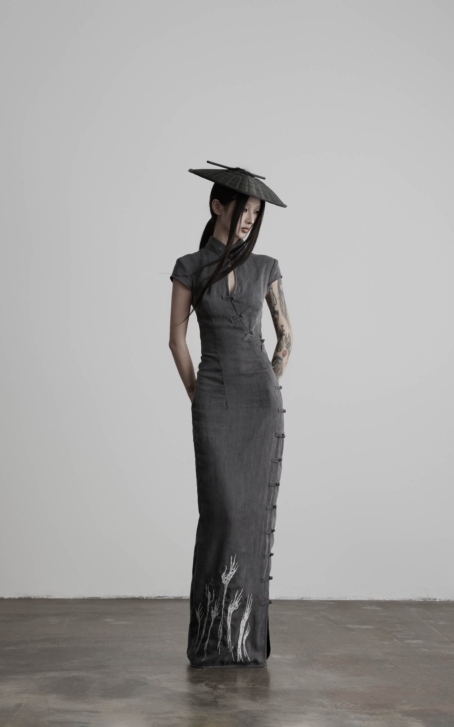 <tc>DOINDULGE</tc> Robe longue Cheongsam à col mandarin