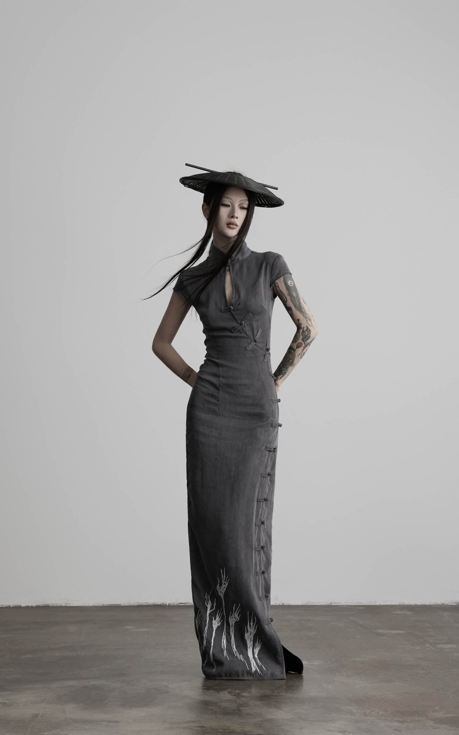 <tc>DOINDULGE</tc> Robe longue Cheongsam à col mandarin