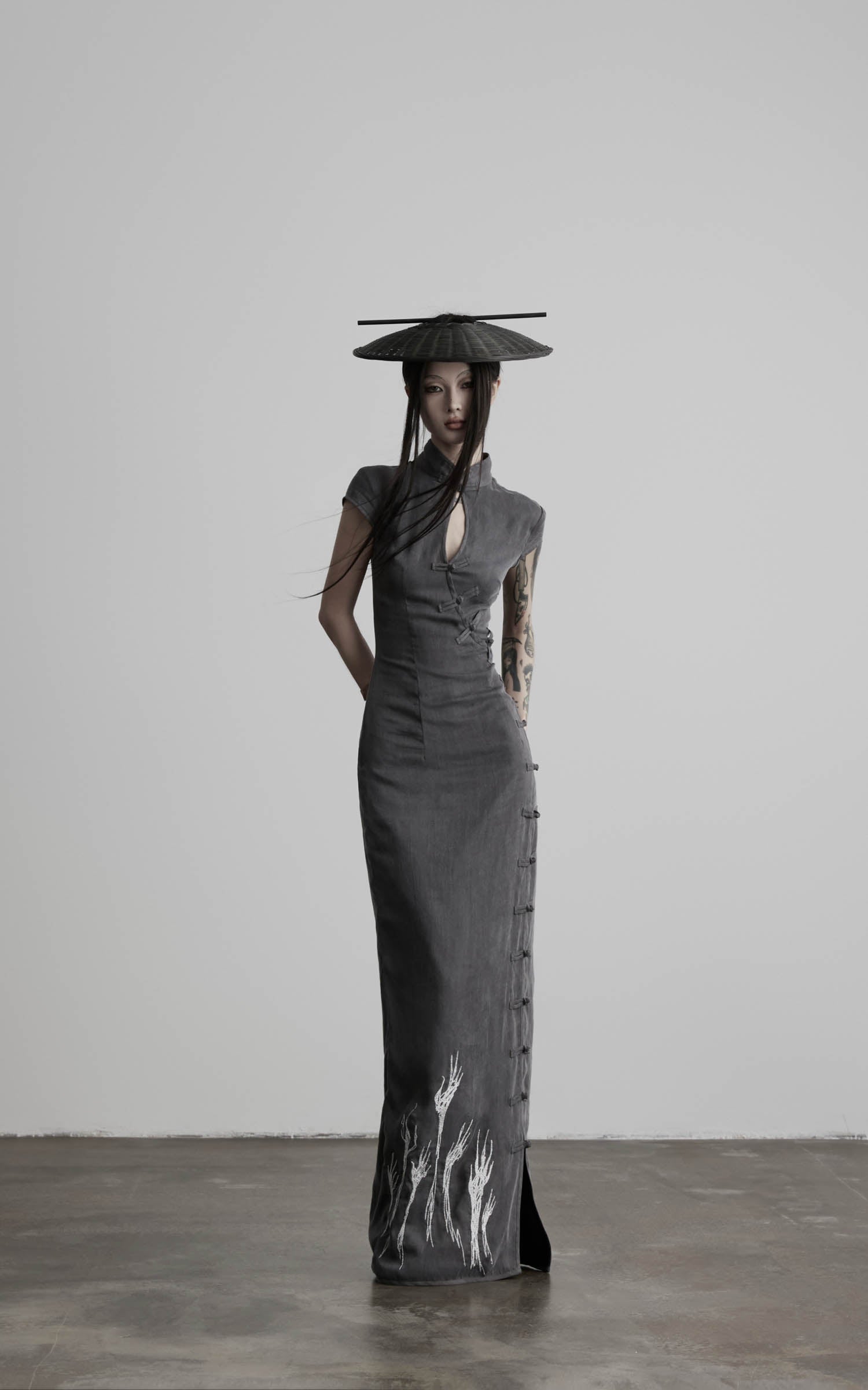 <tc>DOINDULGE</tc> Robe longue Cheongsam à col mandarin